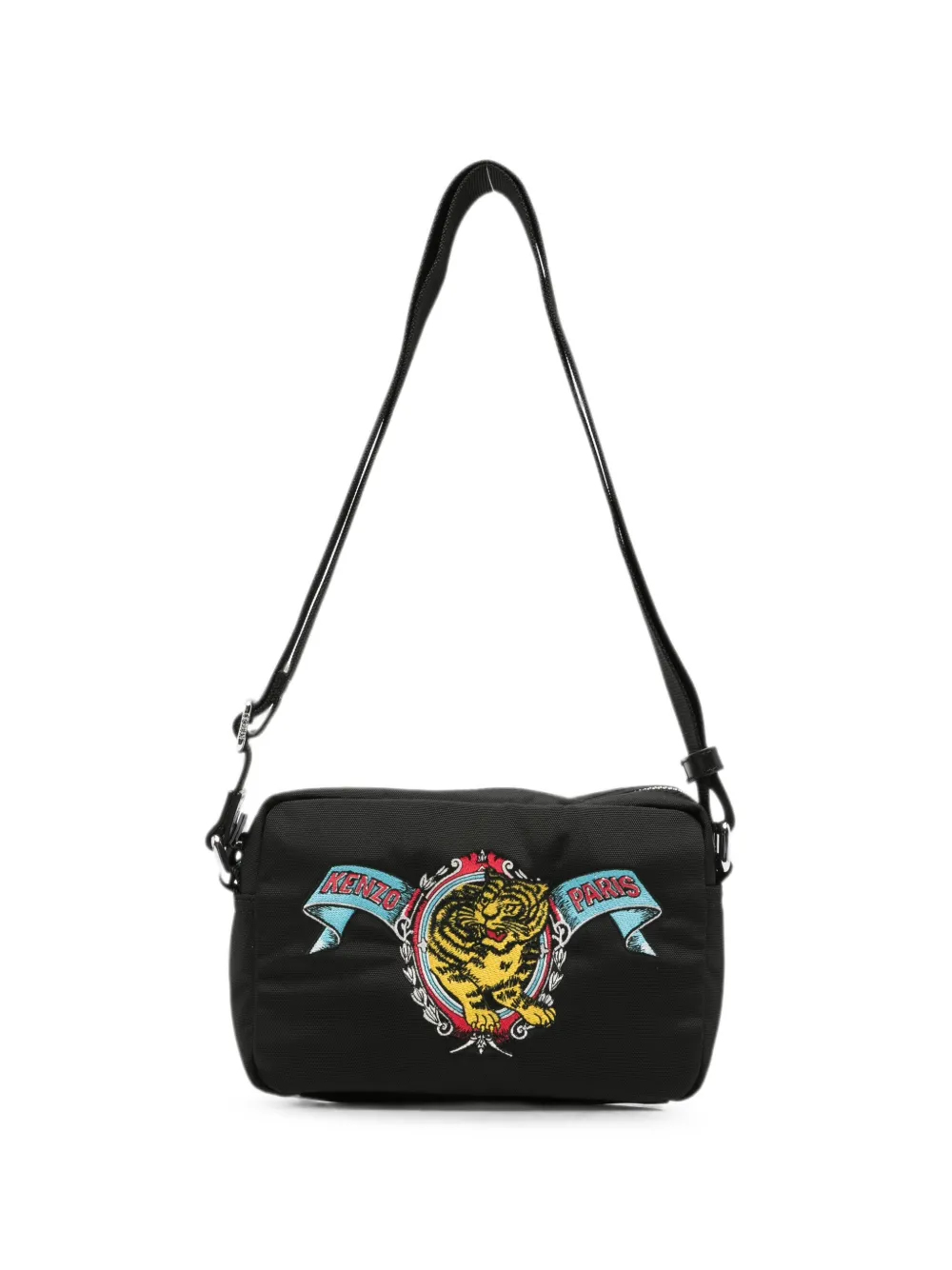Kenzo Tiger-motif embroidered messenger bag - Nero