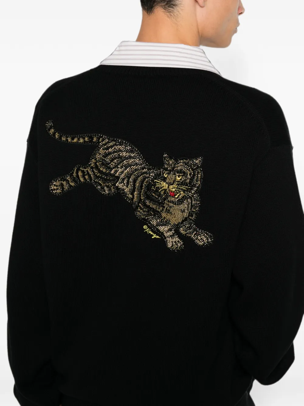 Kenzo Vest met tijger-patroon en kralen Zwart