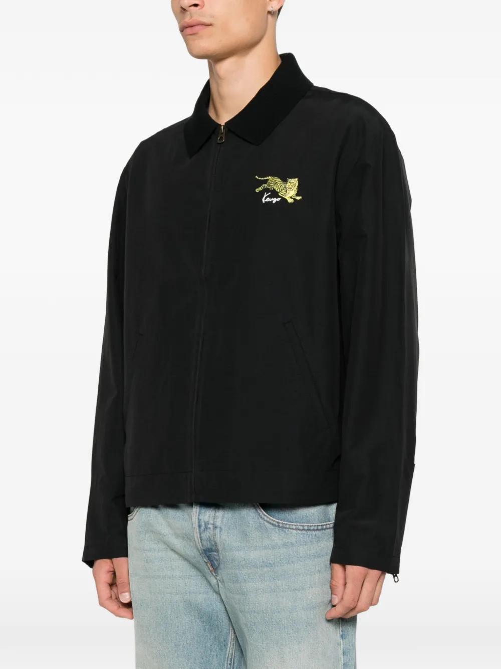 Kenzo Jack met geborduurde tijger en rits Zwart