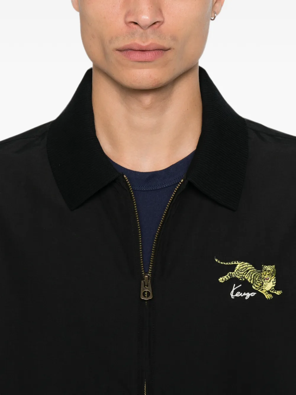 Kenzo Jack met geborduurde tijger en rits Zwart