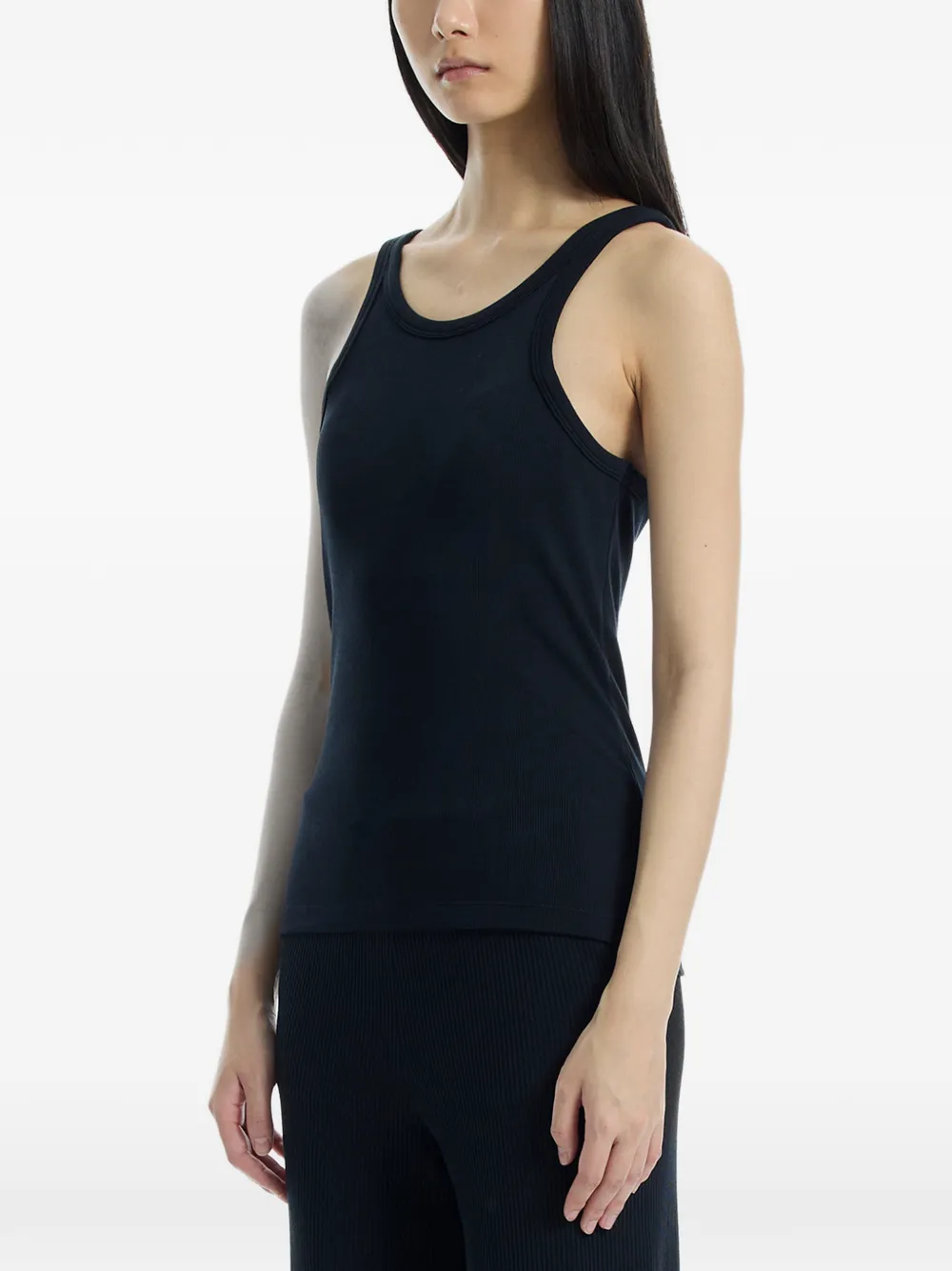 Determ; Geribbelde tanktop met open rug Zwart