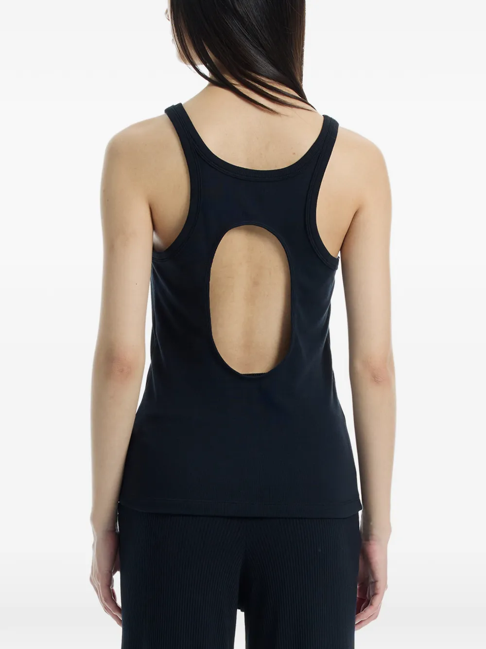 Determ; Geribbelde tanktop met open rug Zwart