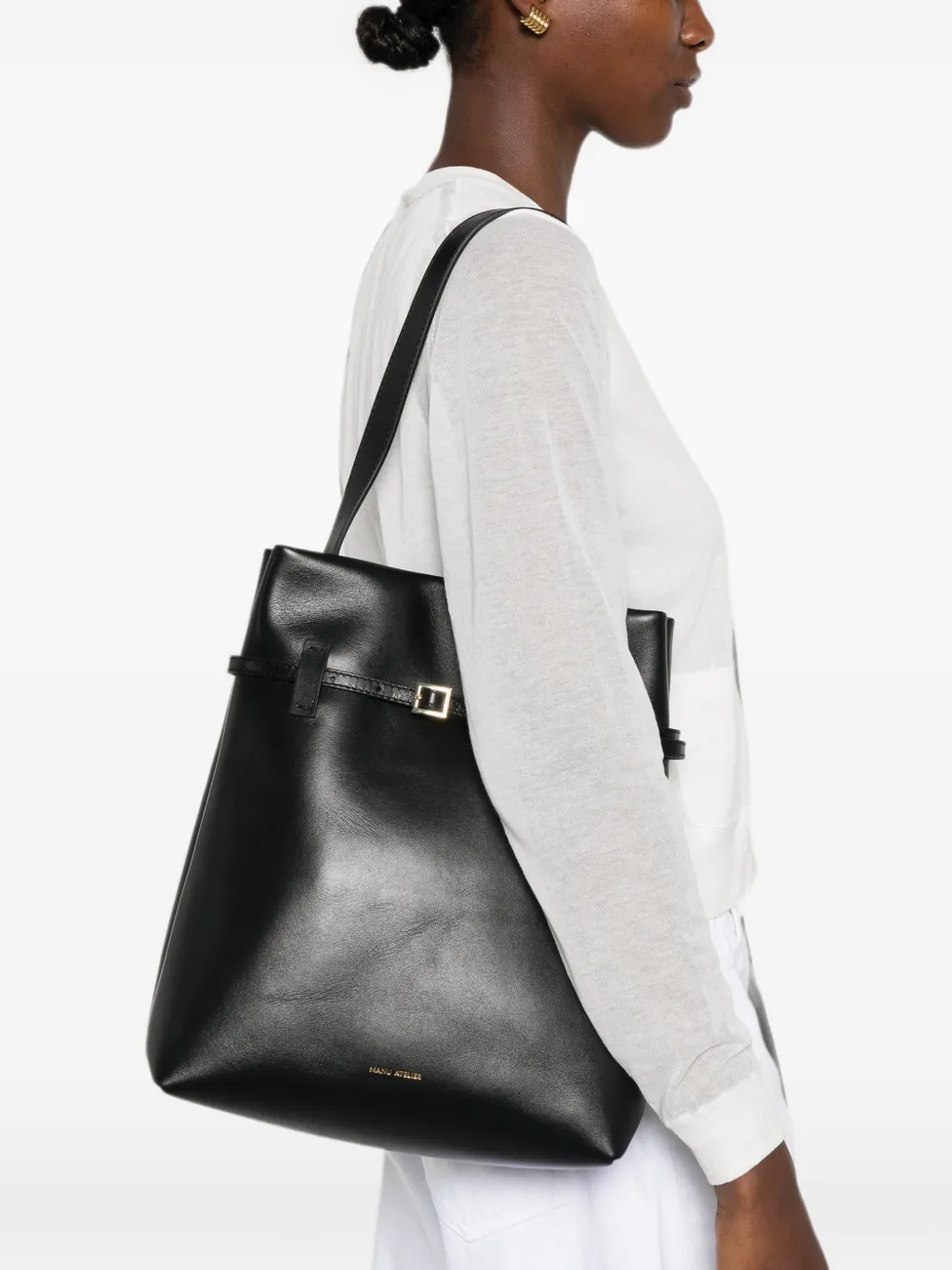 Manu Atelier Leren shopper met gesp-detail Zwart