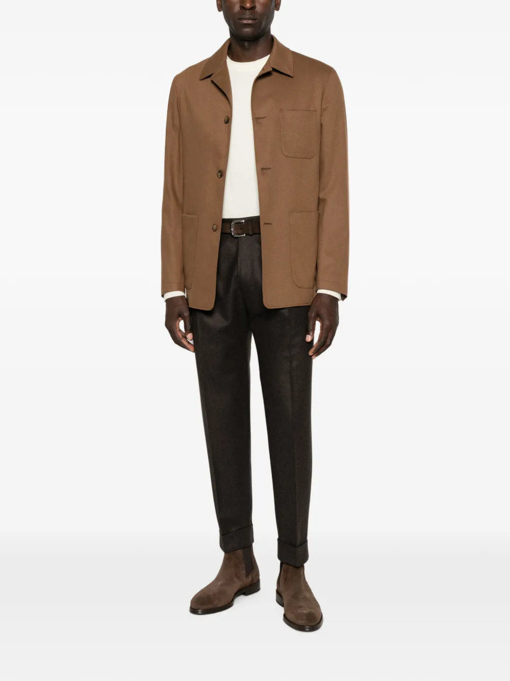 Canali Stretch-wool Chore Overshirt In Brown