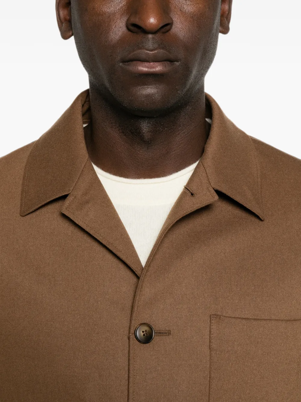 Canali Stretch-wool Chore Overshirt In Brown