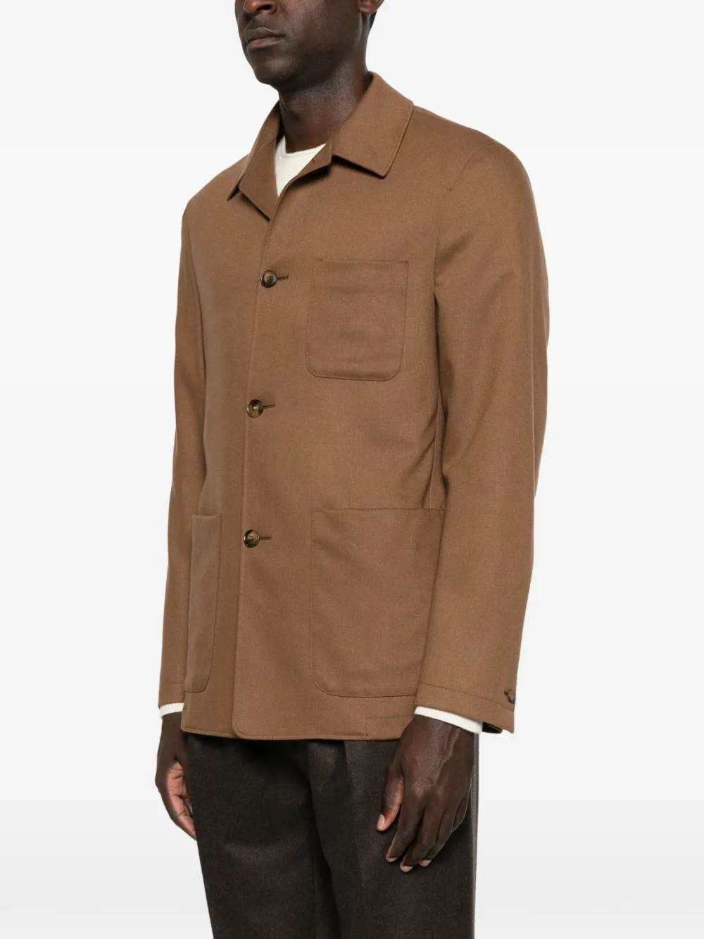 Canali Stretch-wool Chore Overshirt In Brown
