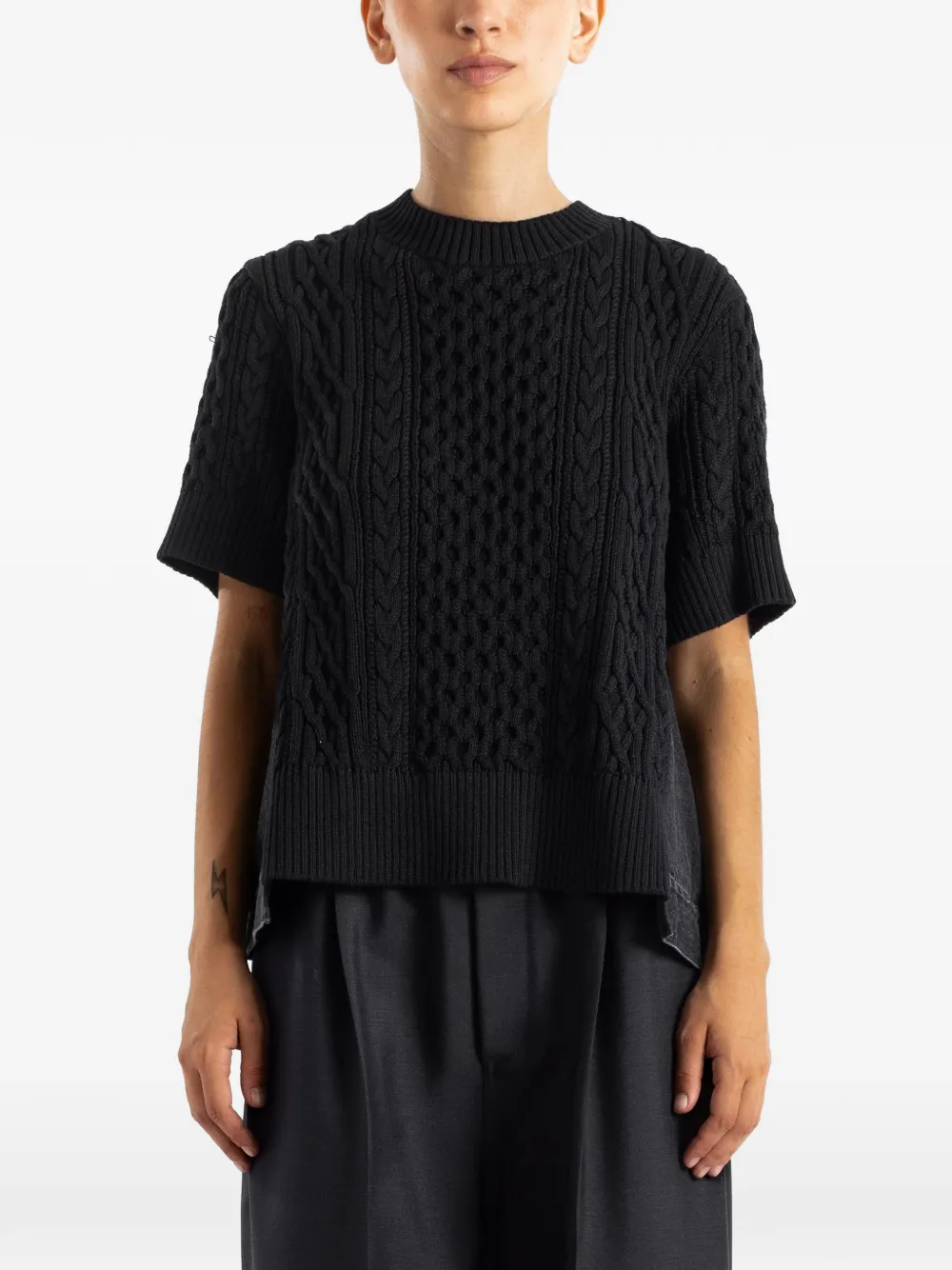 Sacai Denim-panel Sweater In Black