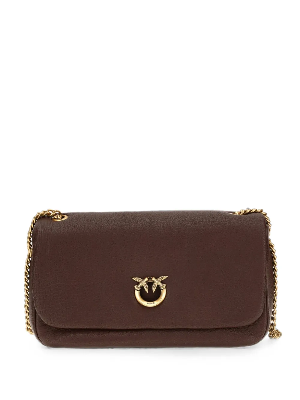 PINKO Love Birds Click soft horizontal leather shoulder bag - Marrone