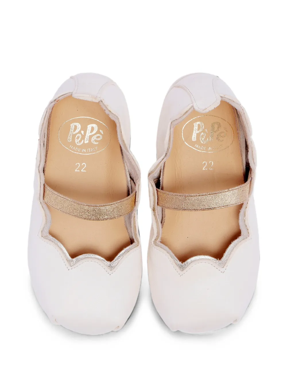 Pèpè Selina scalloped-edge leather ballet flats Beige