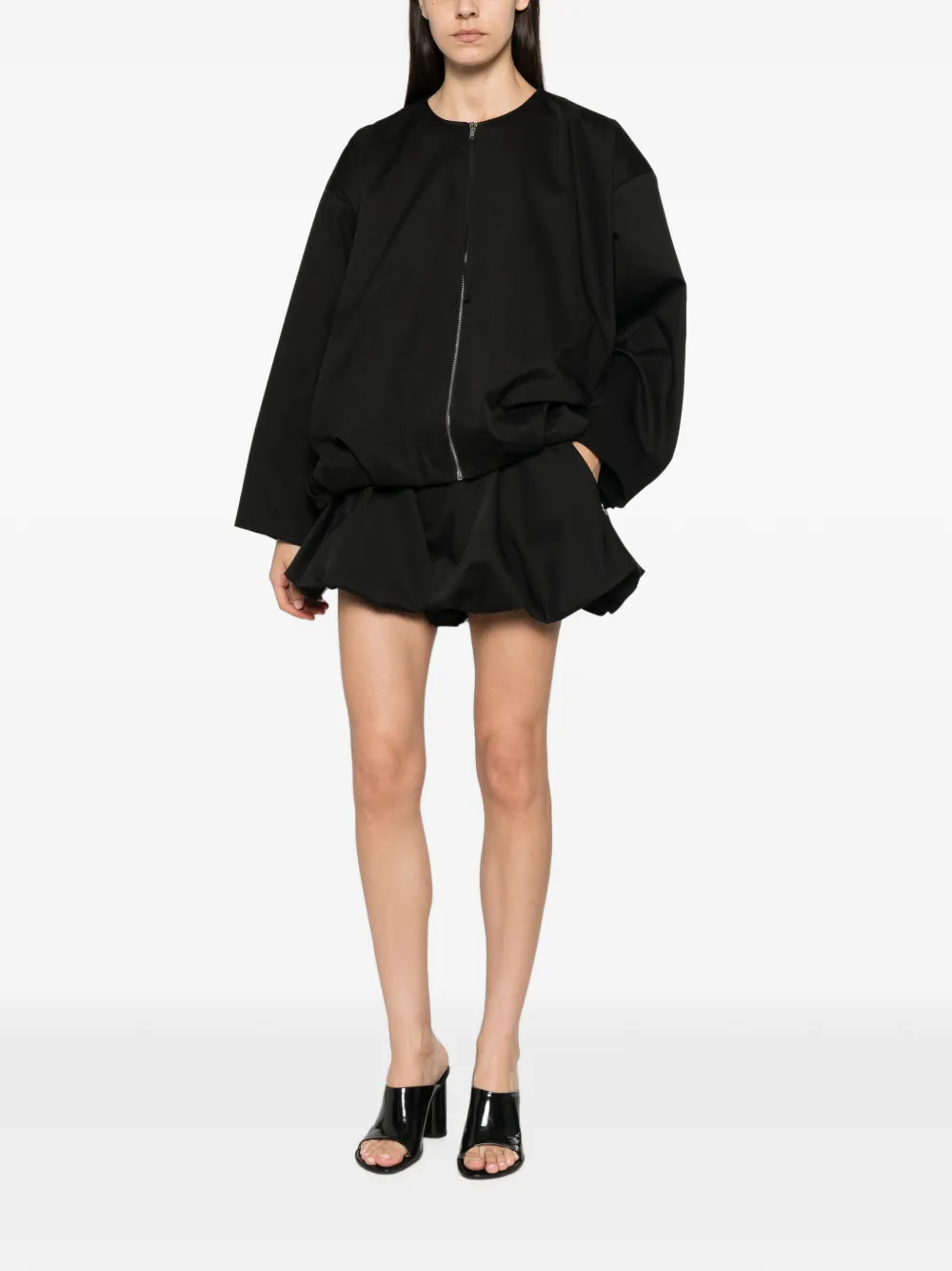 Eleh collarless zip-up jacket Zwart