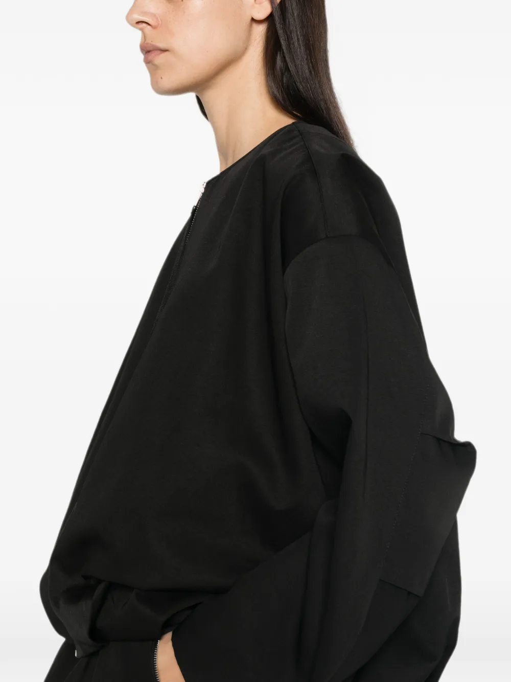 Eleh collarless zip-up jacket Zwart