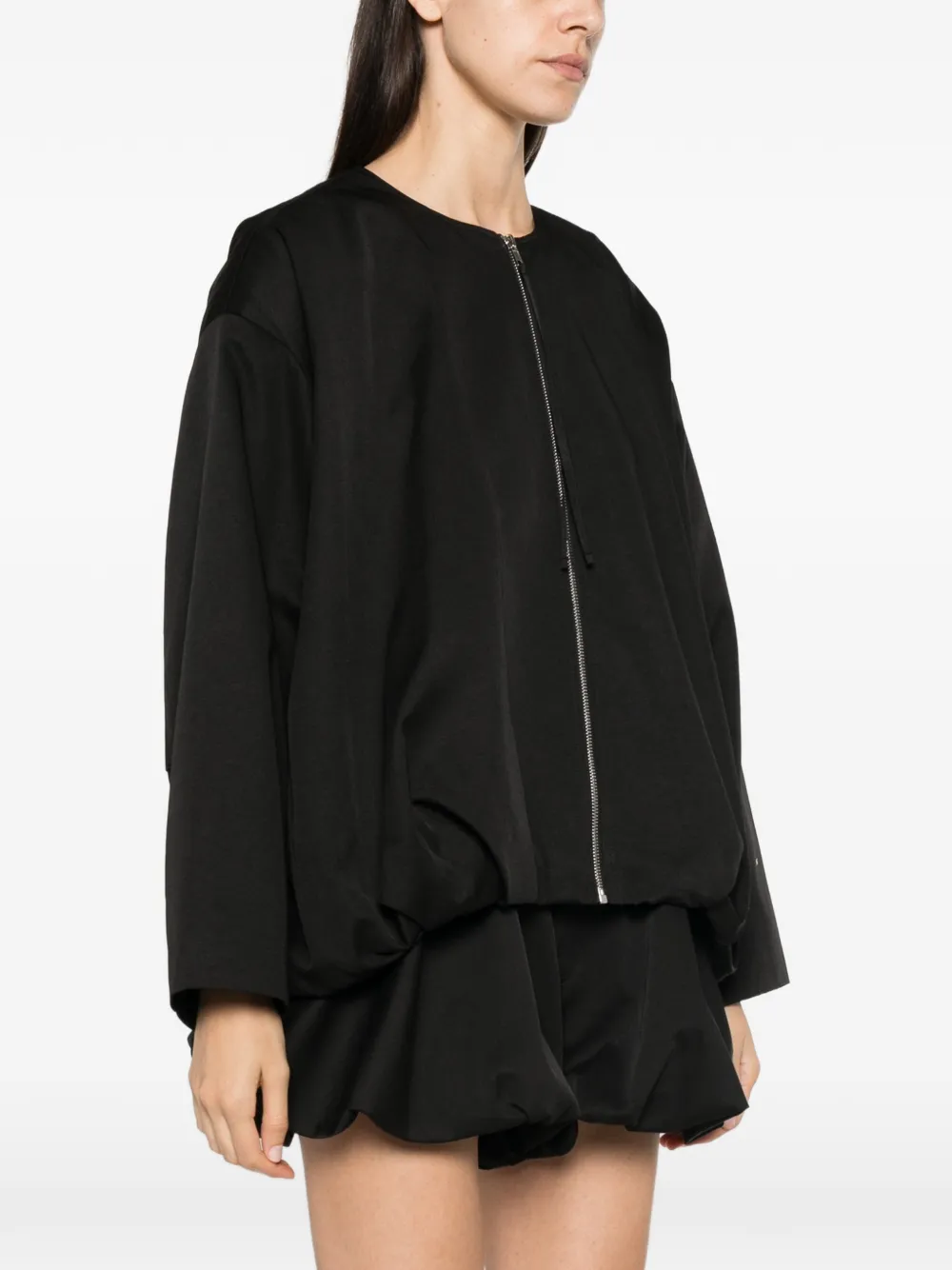 Eleh collarless zip-up jacket Zwart