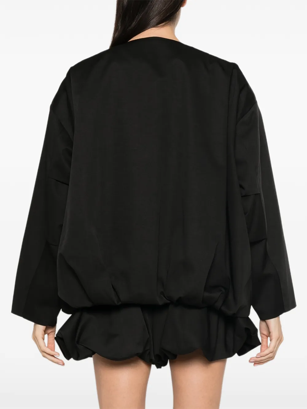 Eleh collarless zip-up jacket Zwart