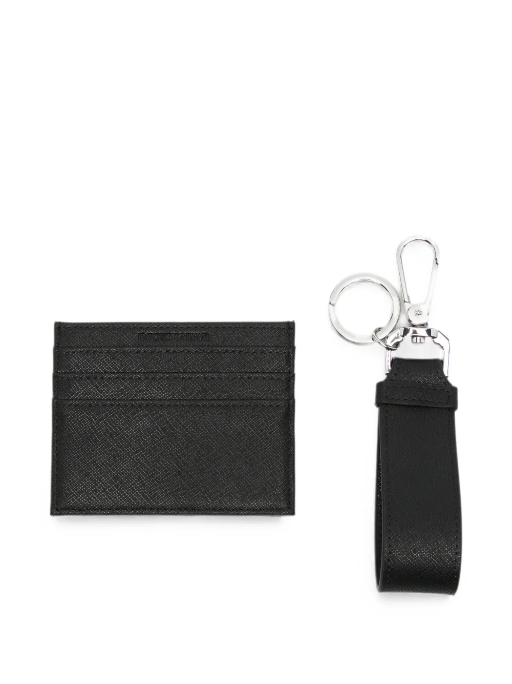 Emporio Armani logo-plaque cardholder and keyring set Zwart