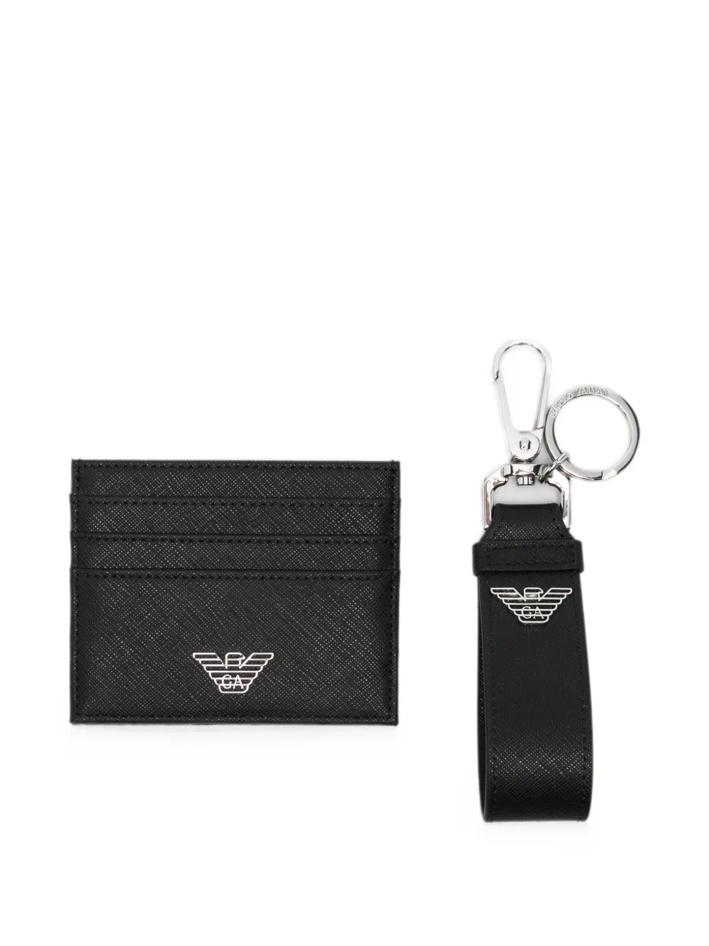 Emporio Armani logo-plaque cardholder and keyring set - Schwarz