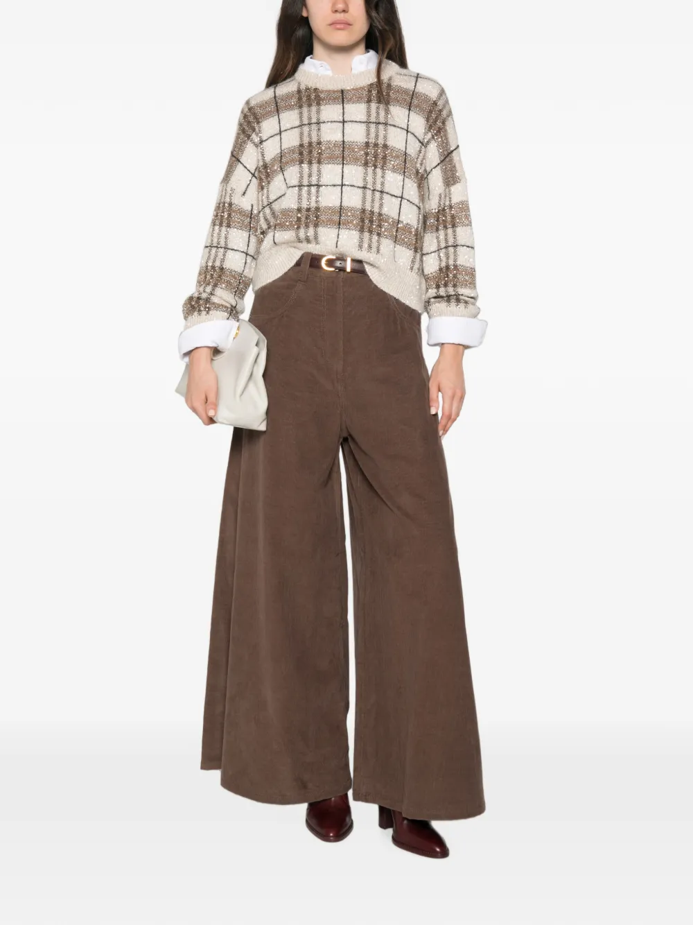 Brunello Cucinelli Ribfluwelen broek met wijde pijpen Bruin