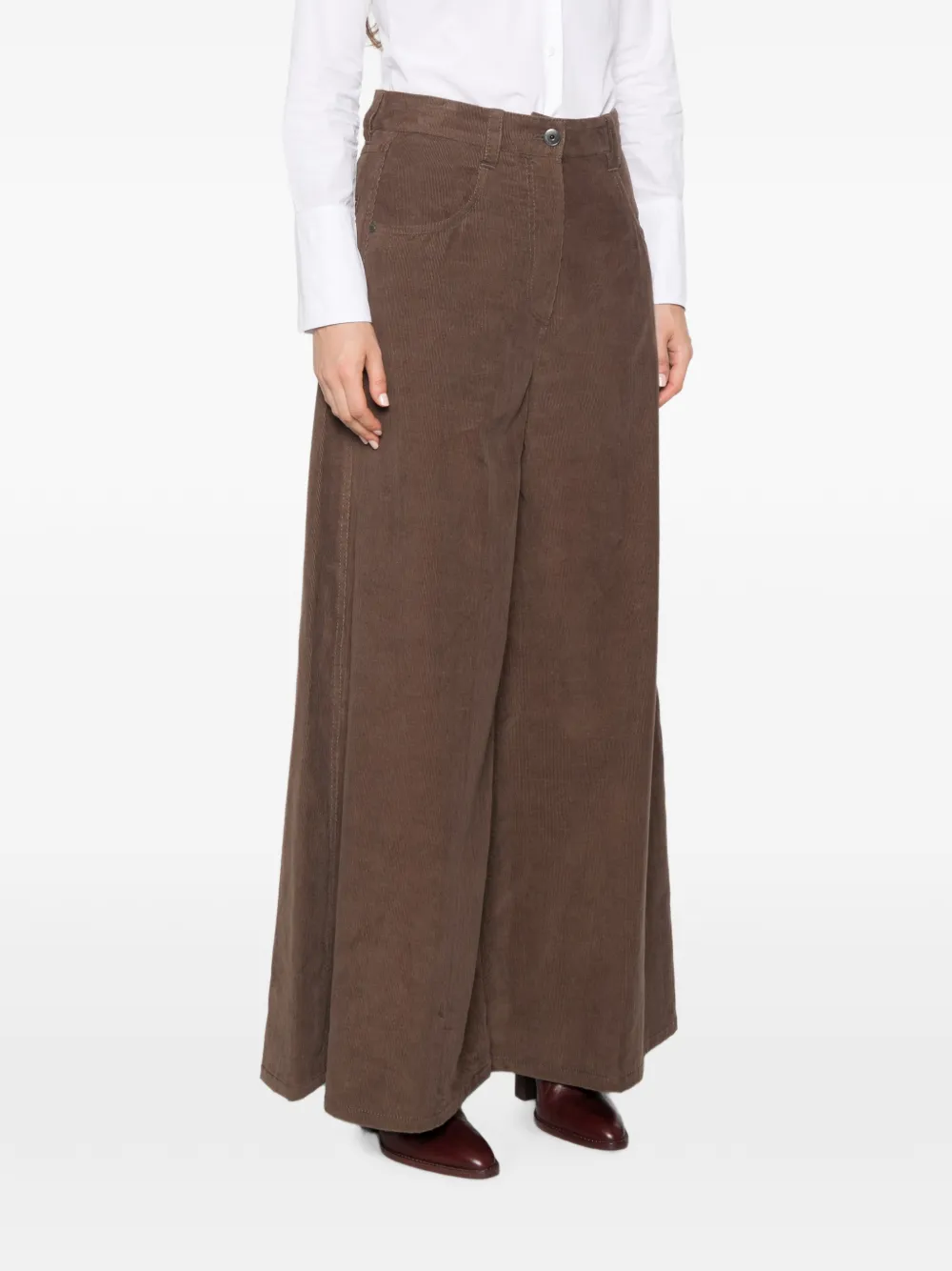 Brunello Cucinelli Ribfluwelen broek met wijde pijpen Bruin