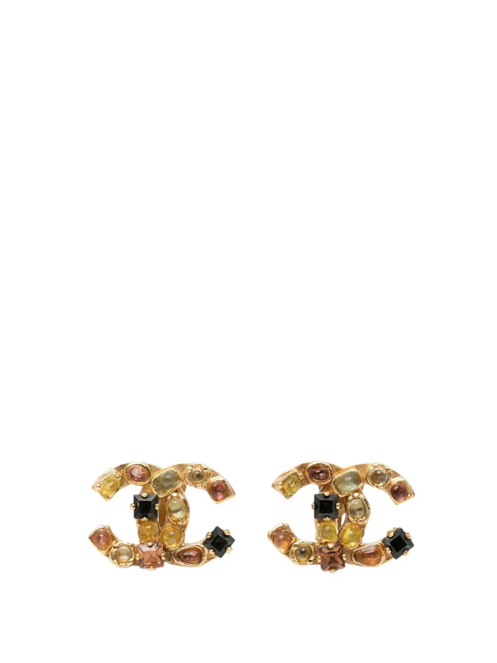CHANEL Pre-Owned 2001 CC Gold Plated Gripoix Clip On Earrings costume earrings