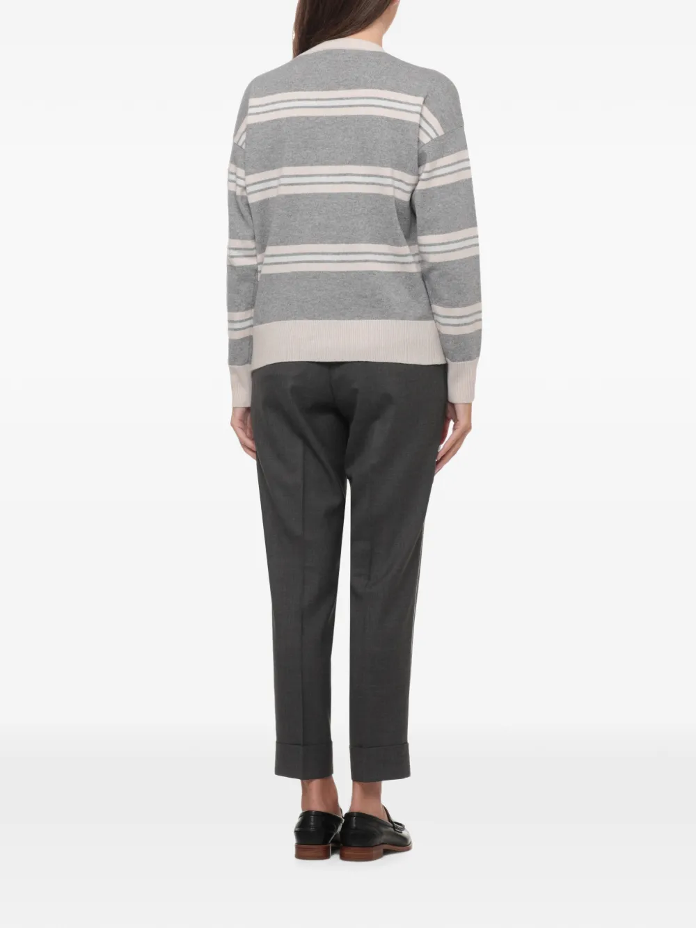 Peserico Gestreepte trui met lurex-detail Grijs