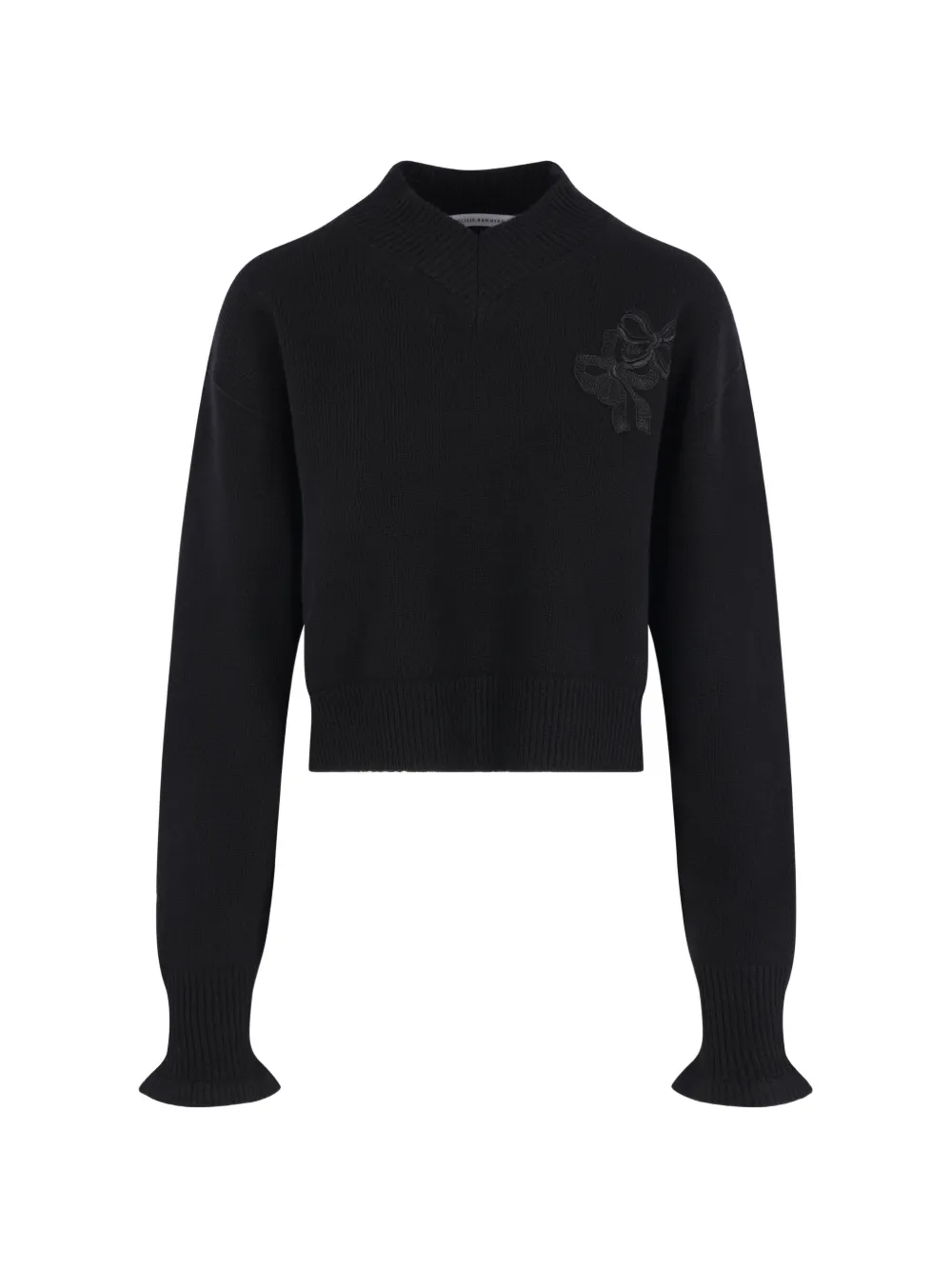 Cecilie Bahnsen bow-embroidered V-neck sweater - Nero