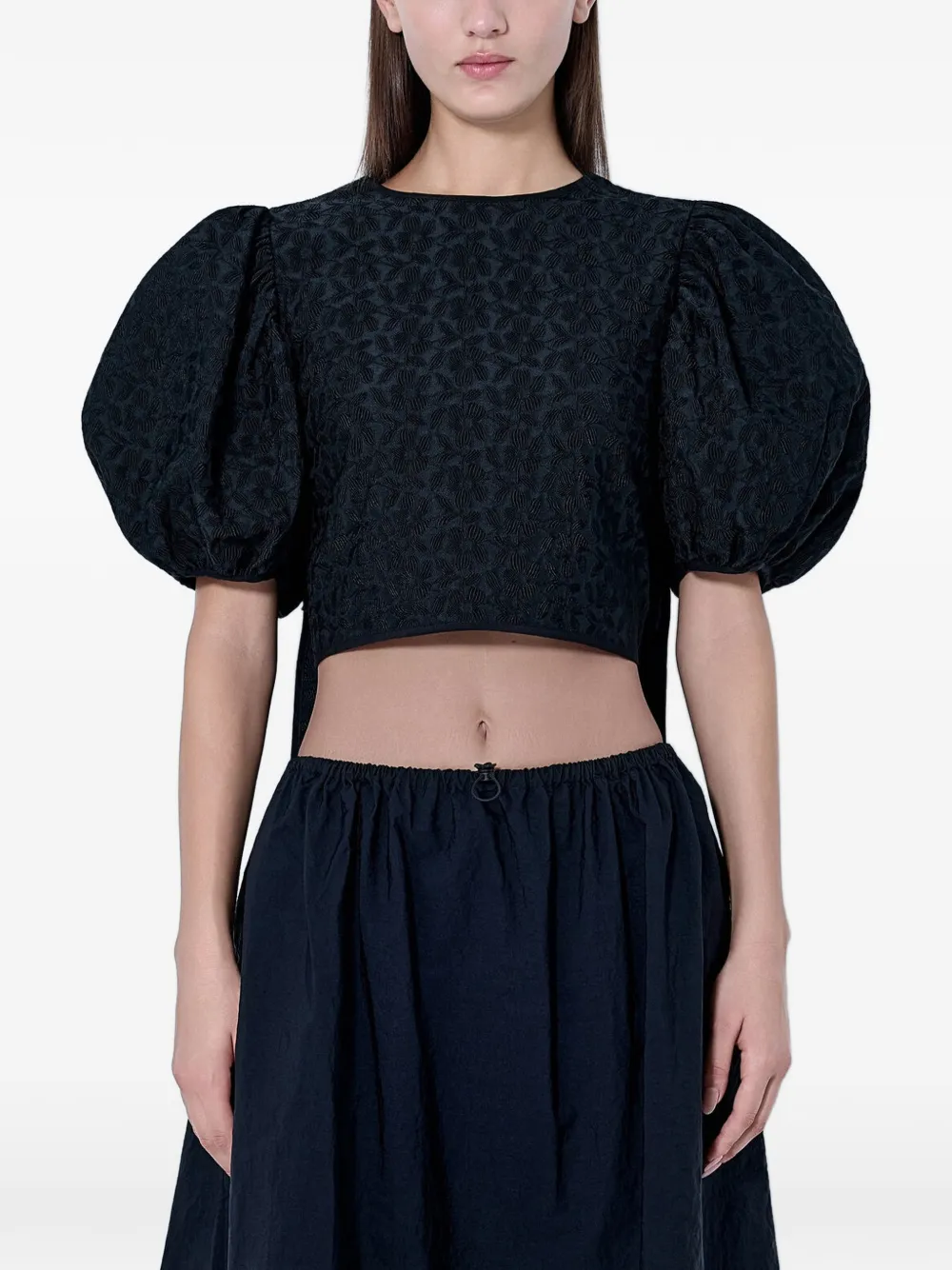 Cecilie Bahnsen floral-jacquard puff-sleeve top - Nero