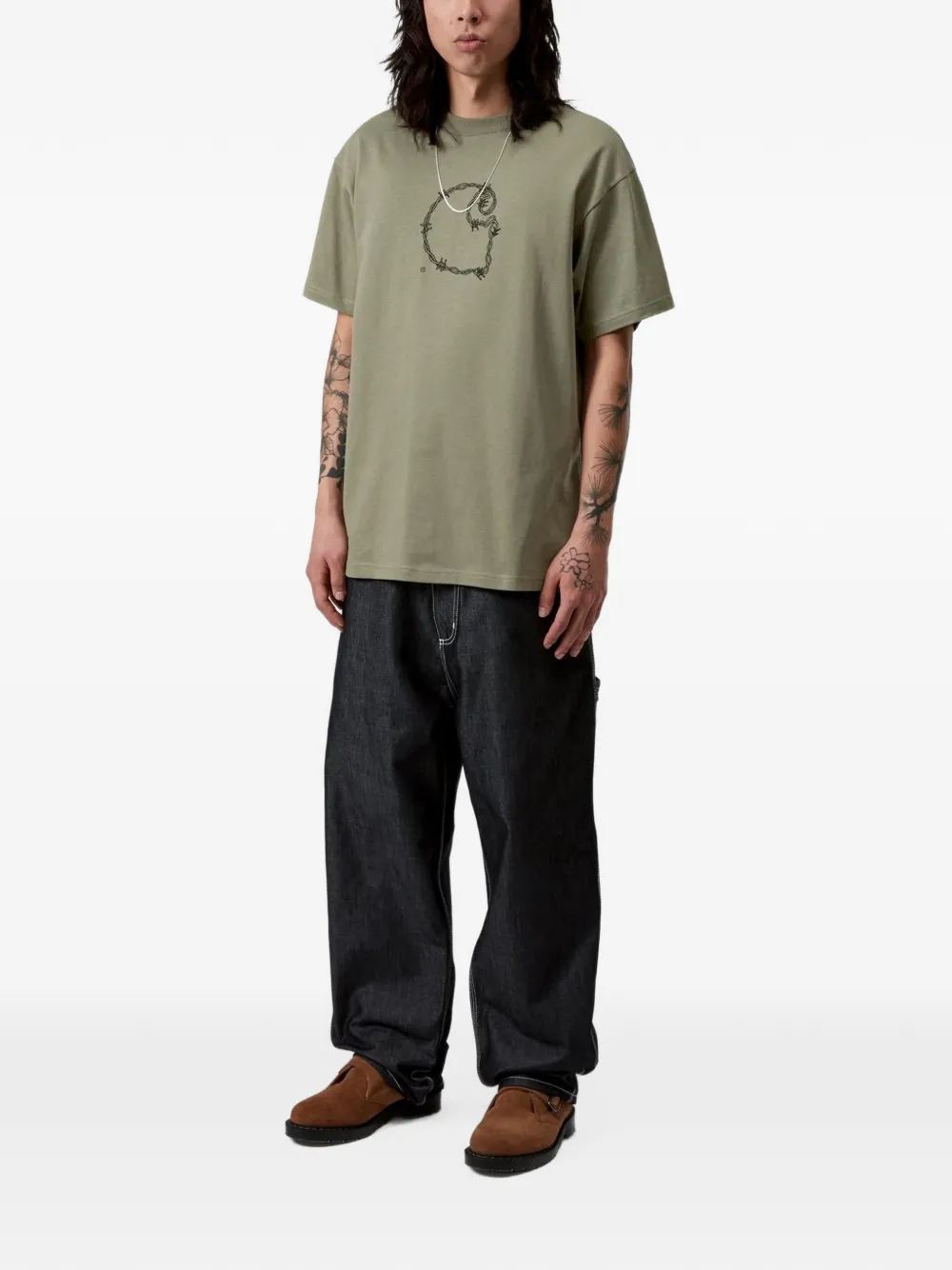 Carhartt WIP T-shirt met prikkeldraad print Groen