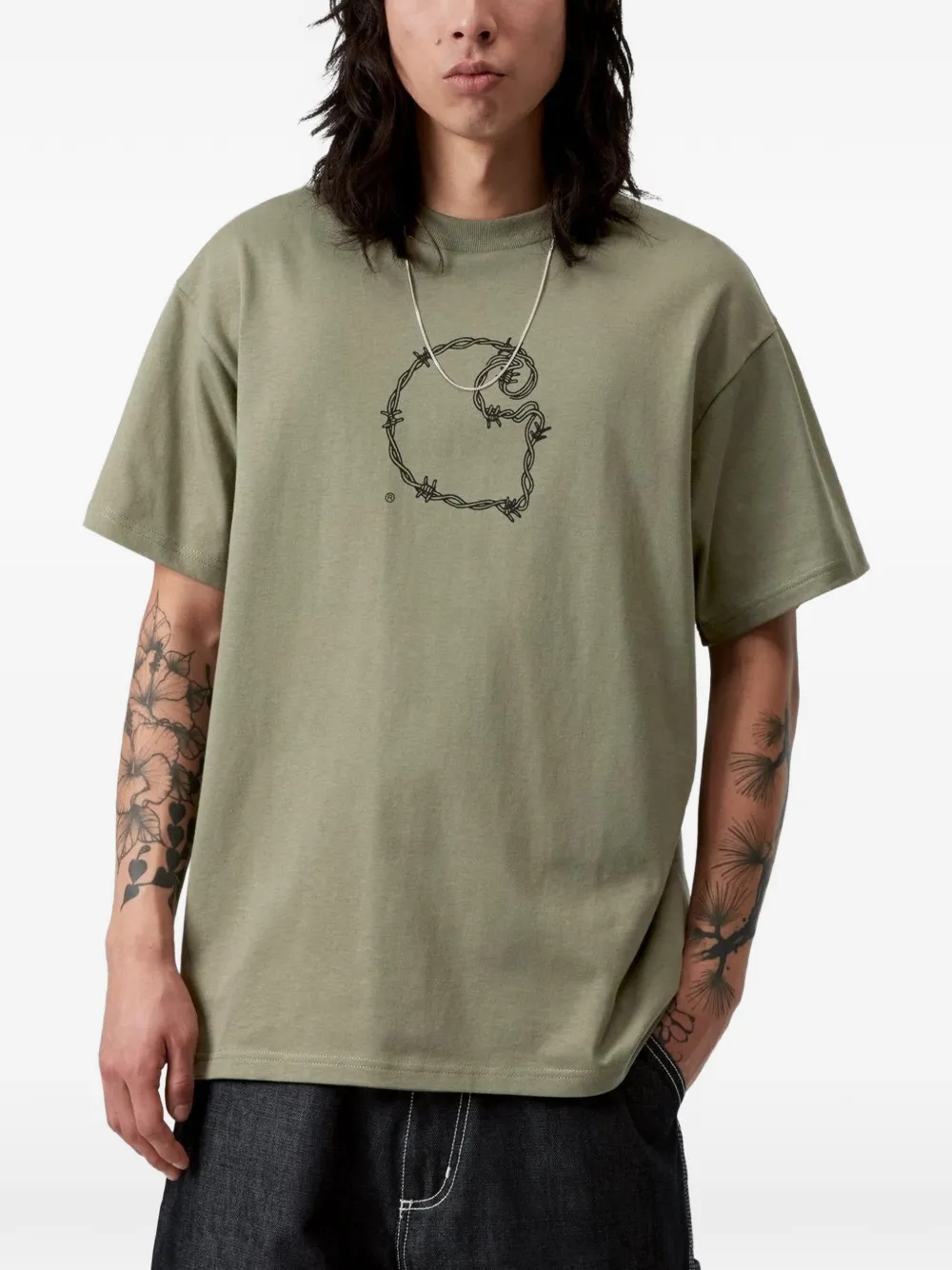 Carhartt WIP T-shirt met prikkeldraad print Groen