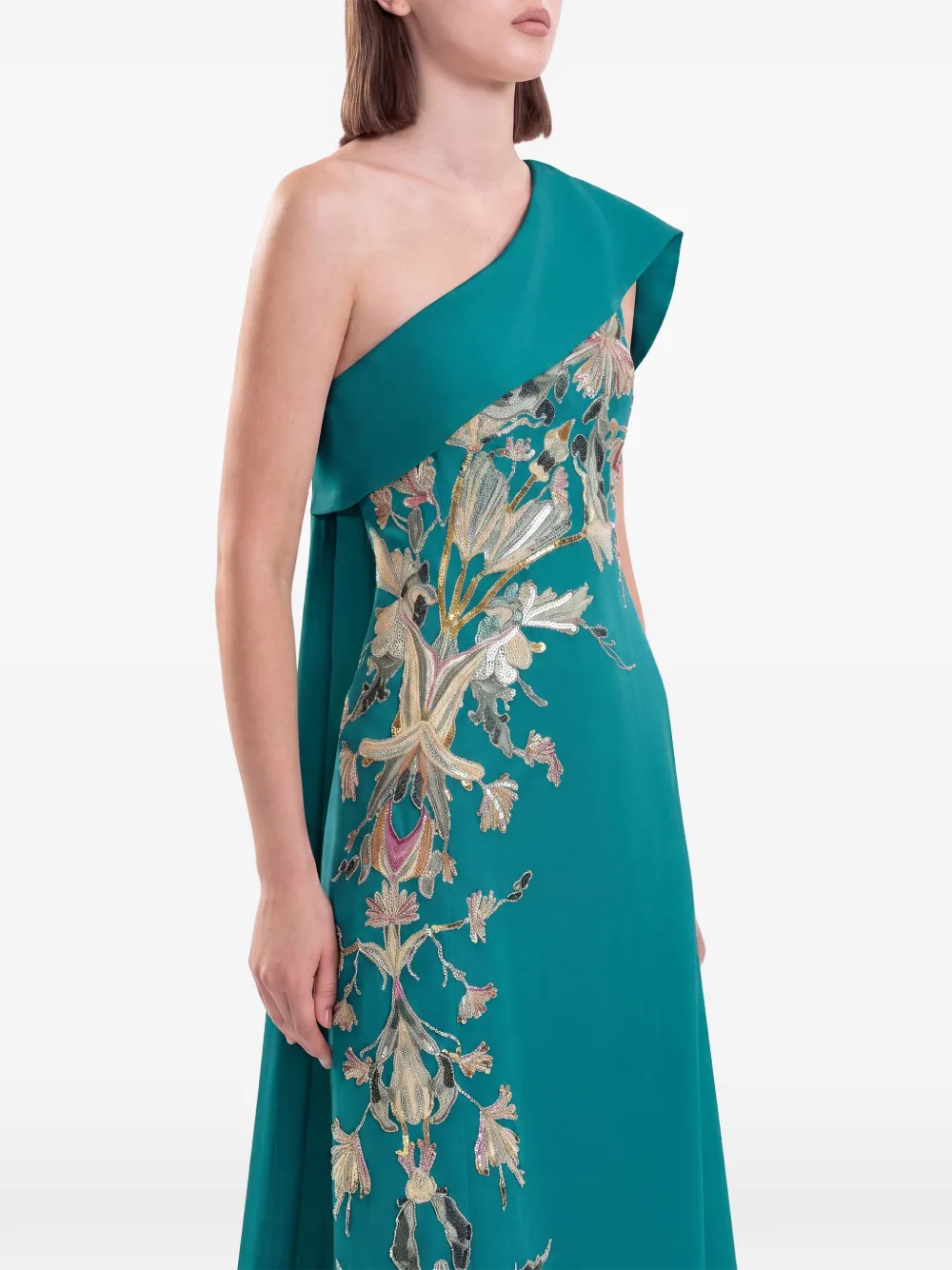 Saiid Kobeisy one-shoulder embroidered evening dress Blauw