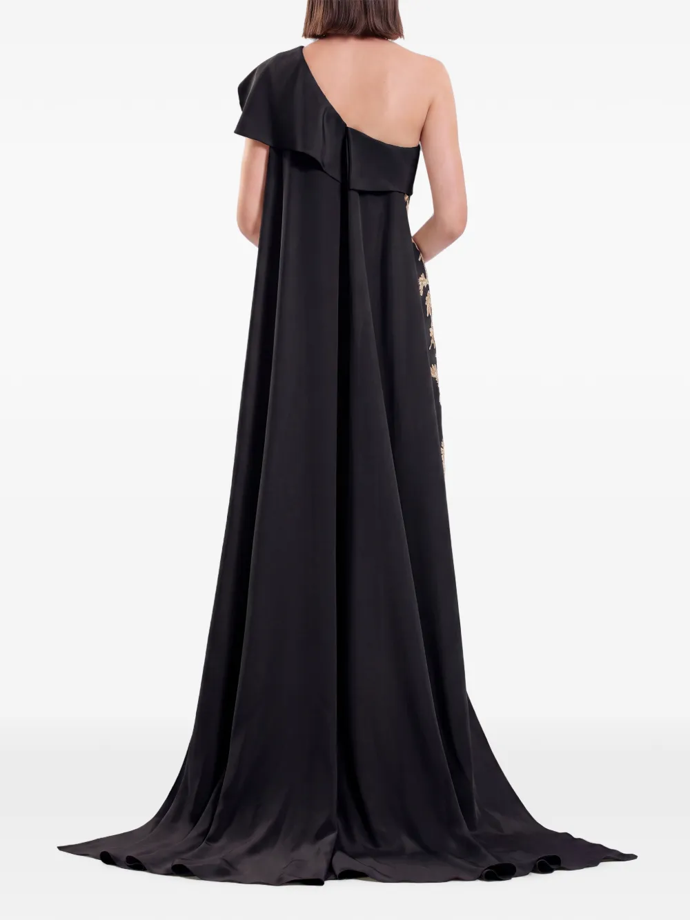 Saiid Kobeisy one-shoulder floral-embroidered evening dress Zwart