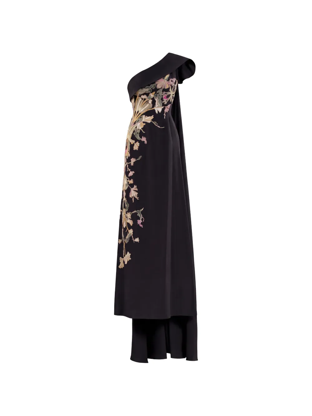 Saiid Kobeisy one-shoulder floral-embroidered evening dress Zwart