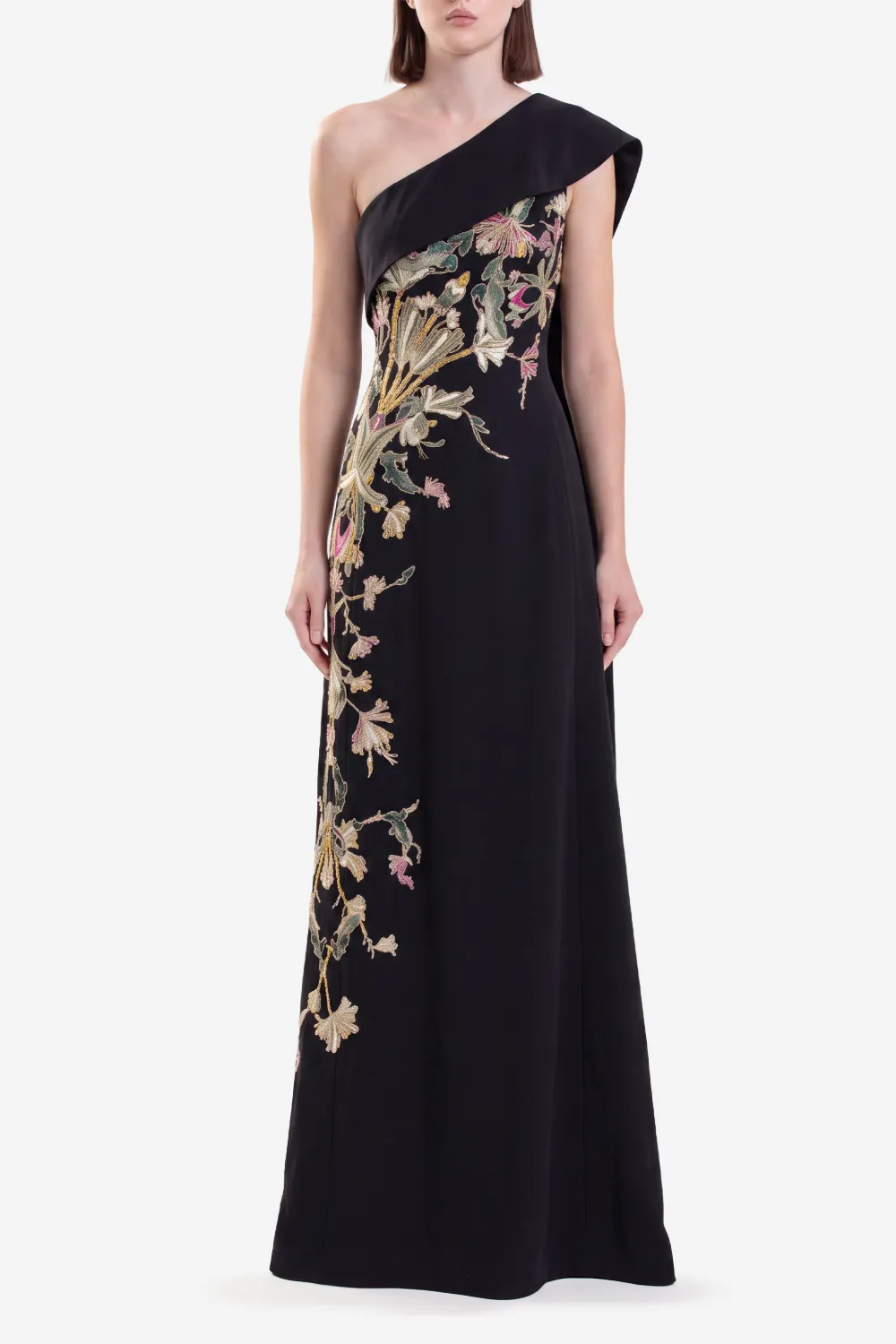 Saiid Kobeisy one-shoulder floral-embroidered evening dress Zwart