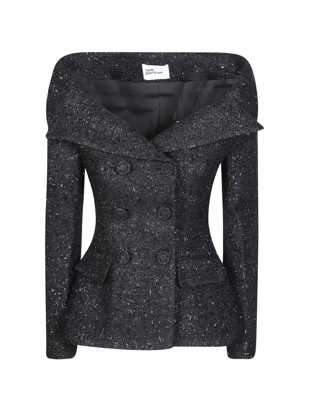 Self-Portrait off-shoulder bouclé jacket - Nero