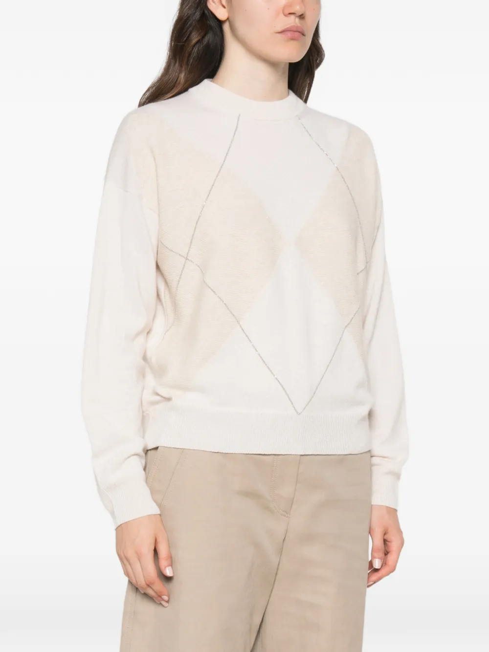 Peserico Trui met lange mouwen en kettingafwerking Beige