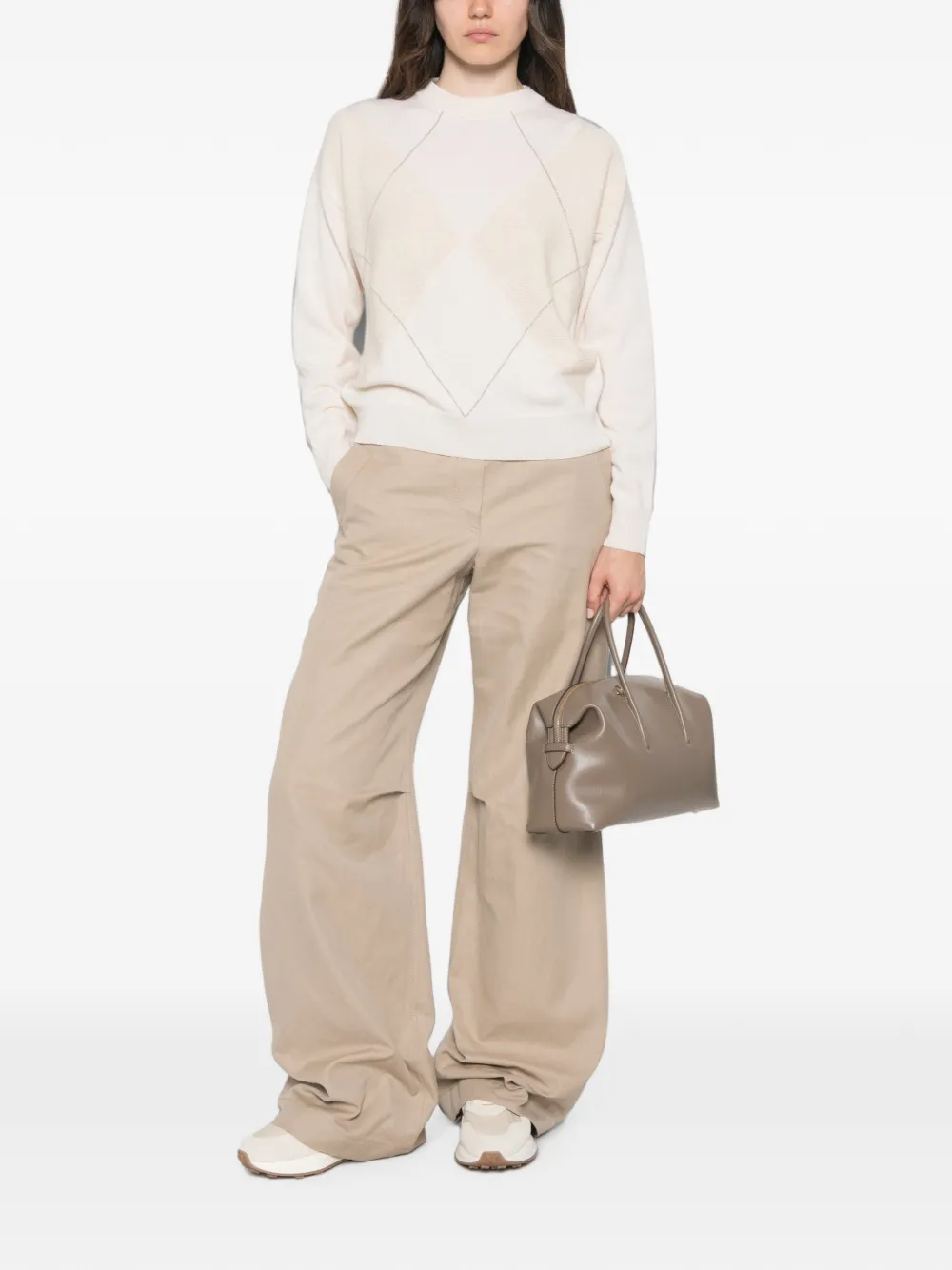 Peserico Trui met lange mouwen en kettingafwerking Beige