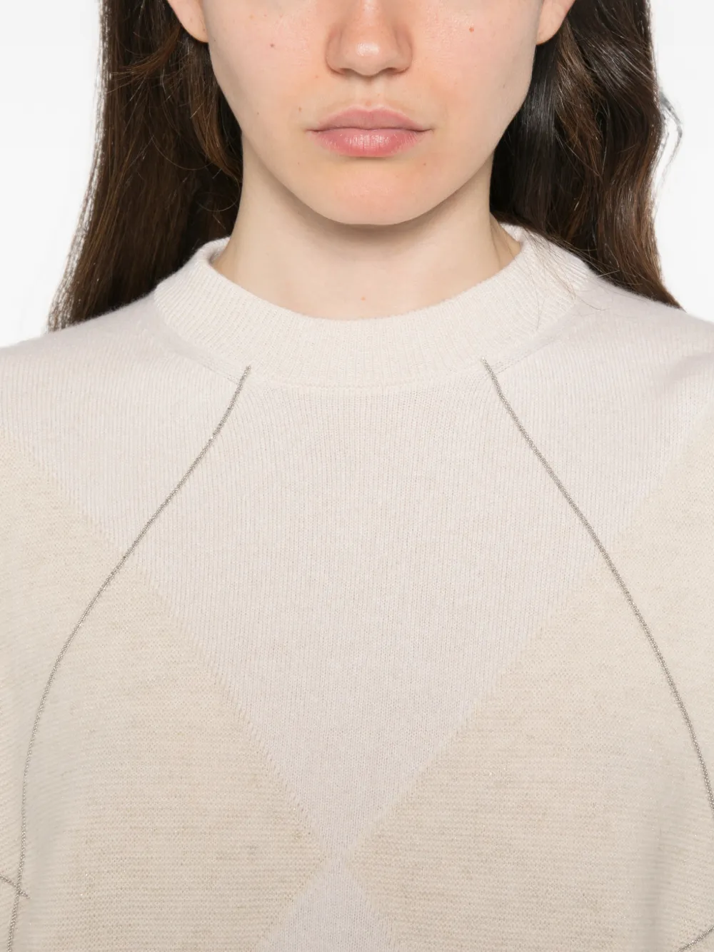Peserico Trui met lange mouwen en kettingafwerking Beige