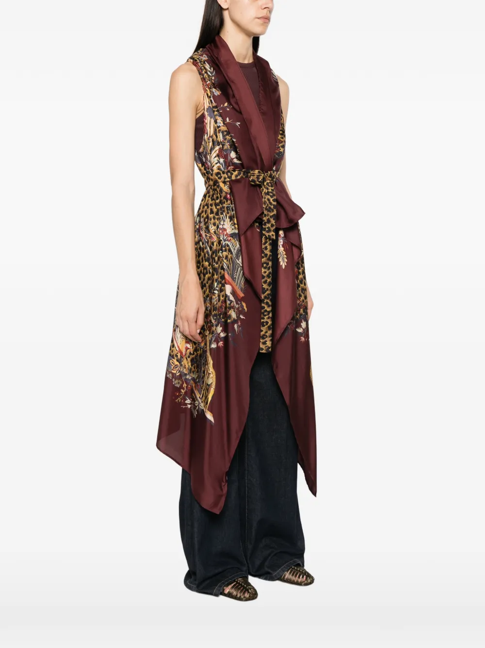 ETRO leopard-print asymmetric gilet Rood