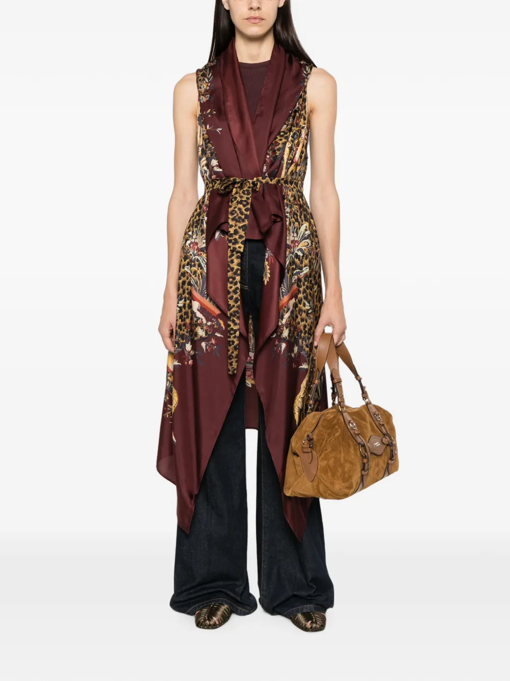 ETRO leopard-print asymmetric gilet Rood