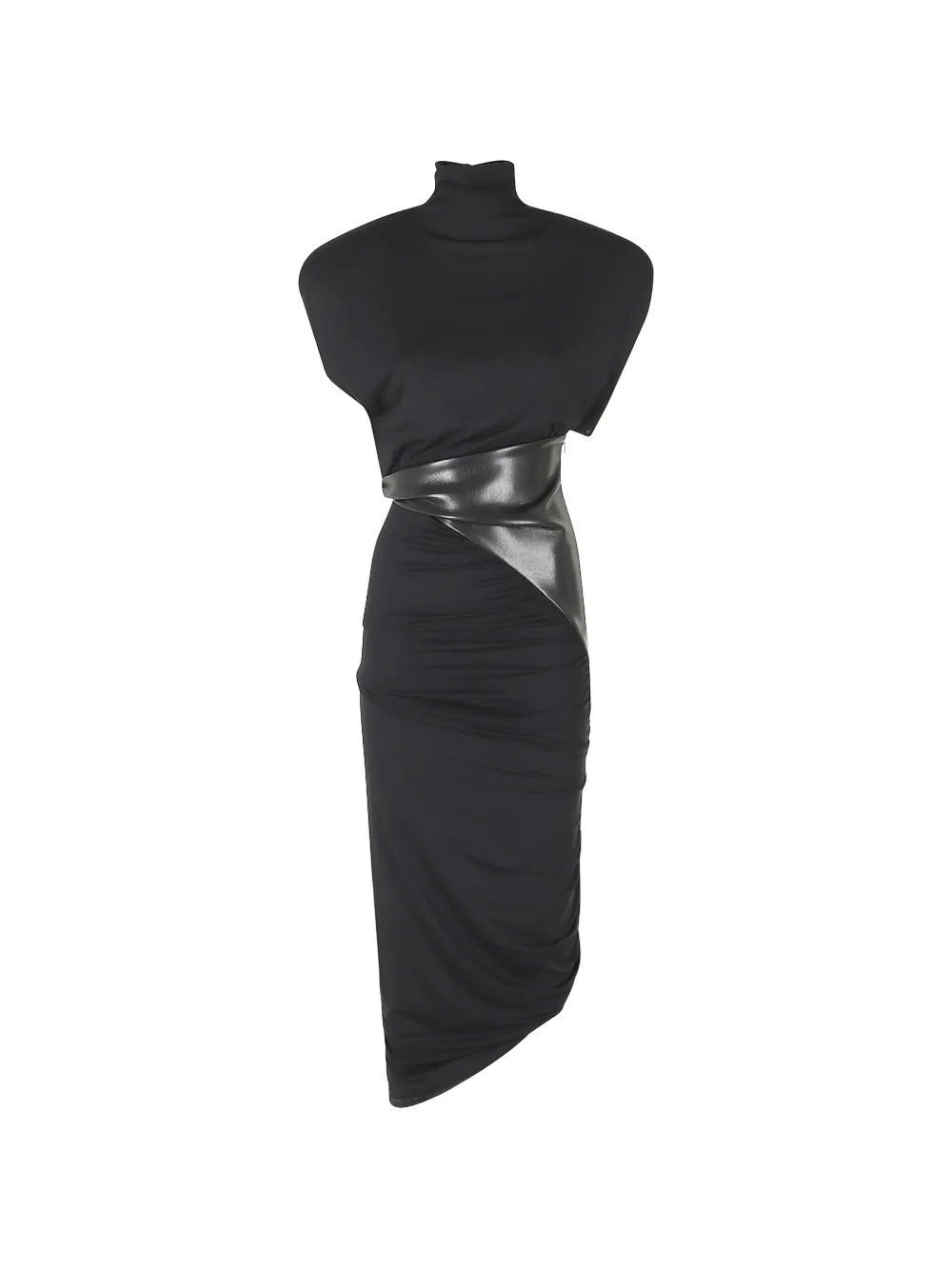 THE ANDAMANE ruched faux-leather panel asymmetric dress - Black
