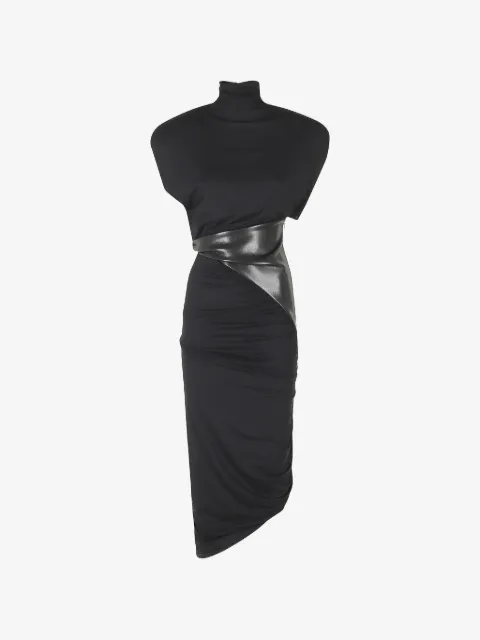 THE ANDAMANE ruched faux-leather panel asymmetric dress