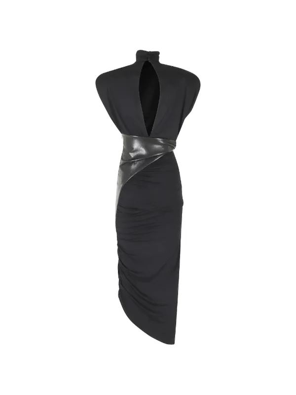 leather ruched dress Midi Dresses elegant leather dress