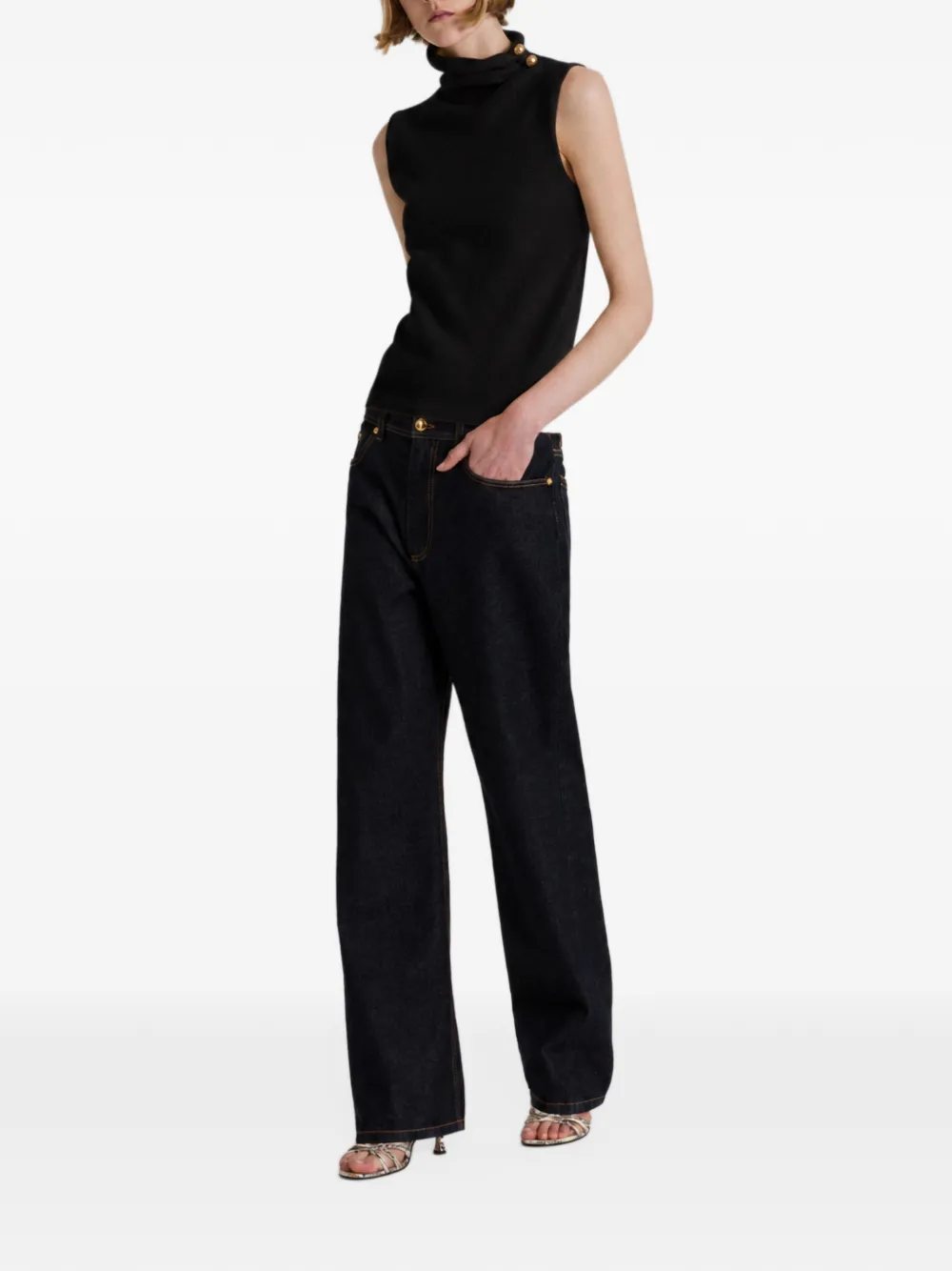Alberta Ferretti Verfraaide top met hoge hals Zwart