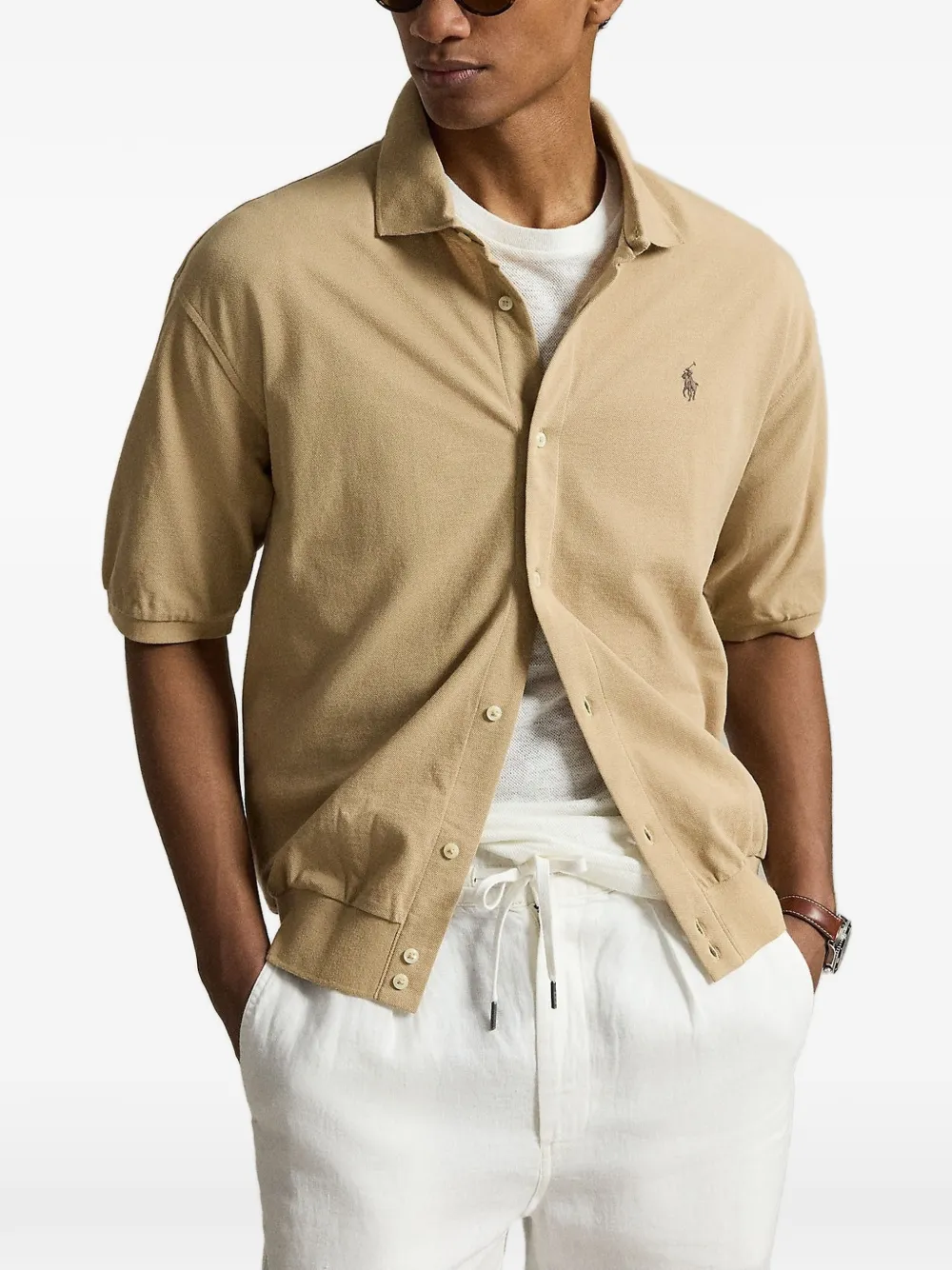 Polo Ralph Lauren Overhemd met geborduurd logo en geribbelde afwerking Beige