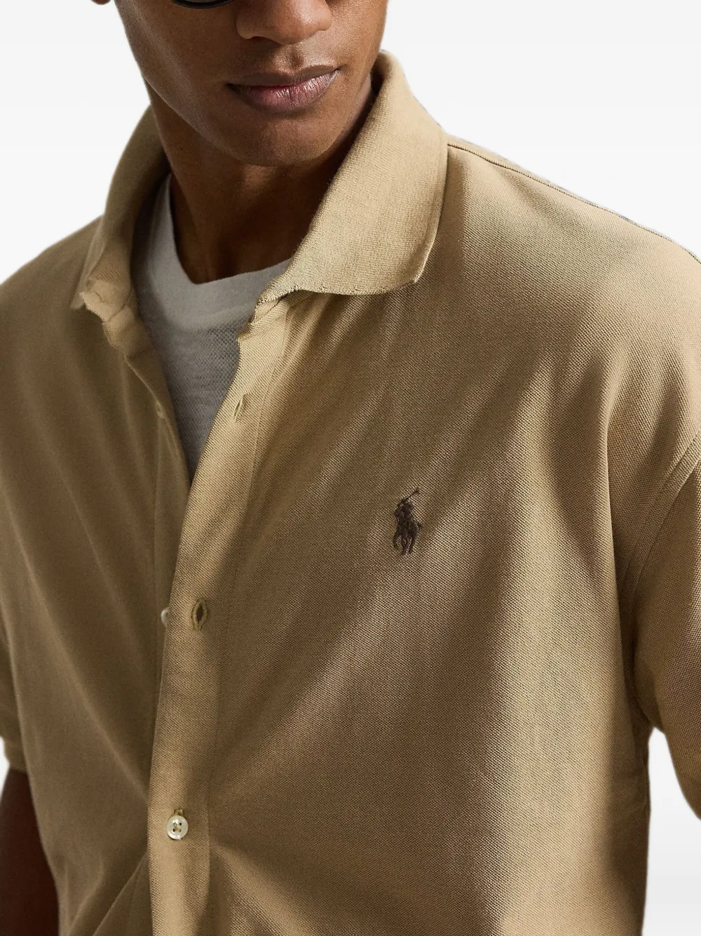 Polo Ralph Lauren Overhemd met geborduurd logo en geribbelde afwerking Beige
