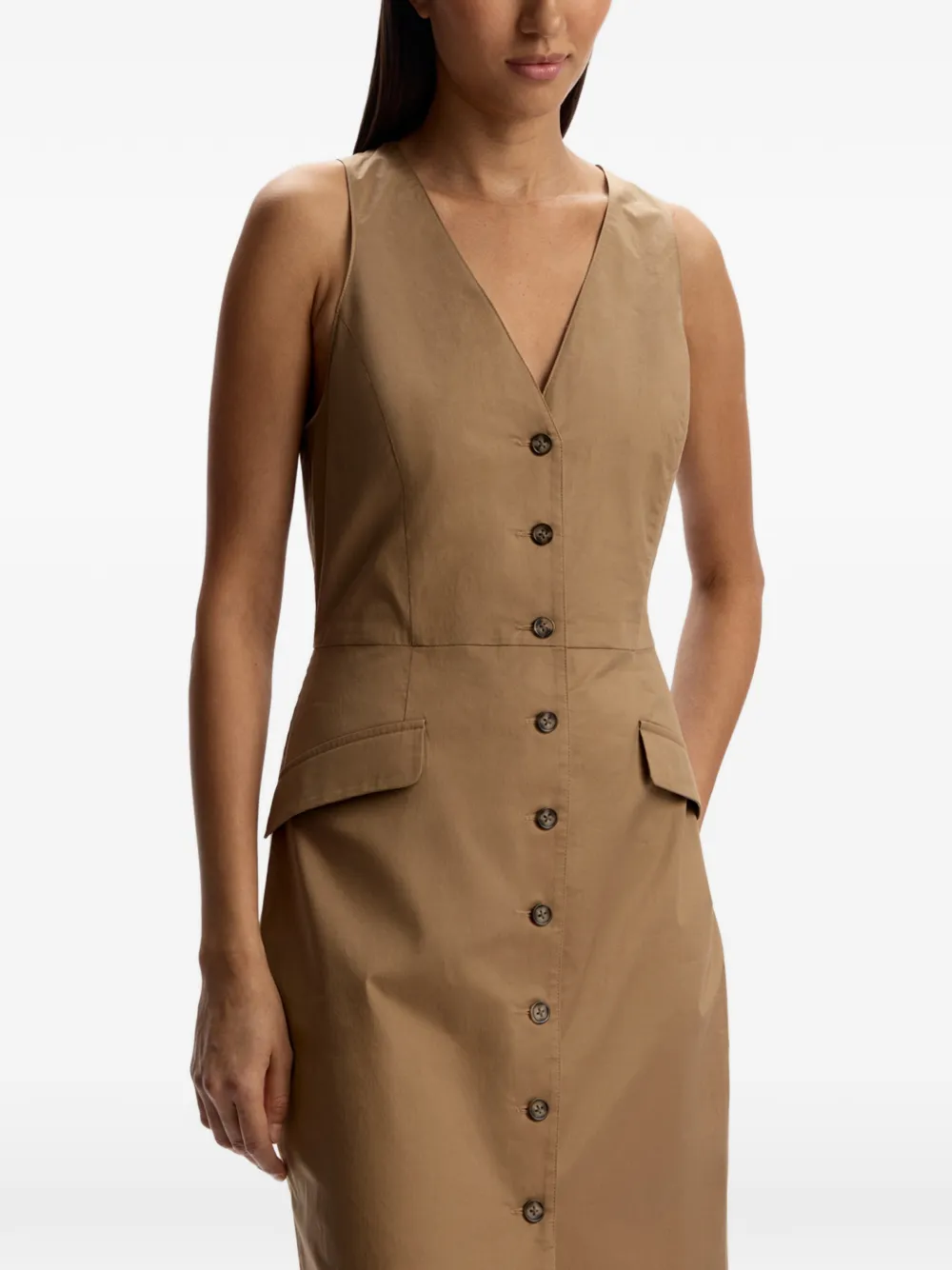 12 STOREEZ Mouwloze button-up maxi-jurk Beige