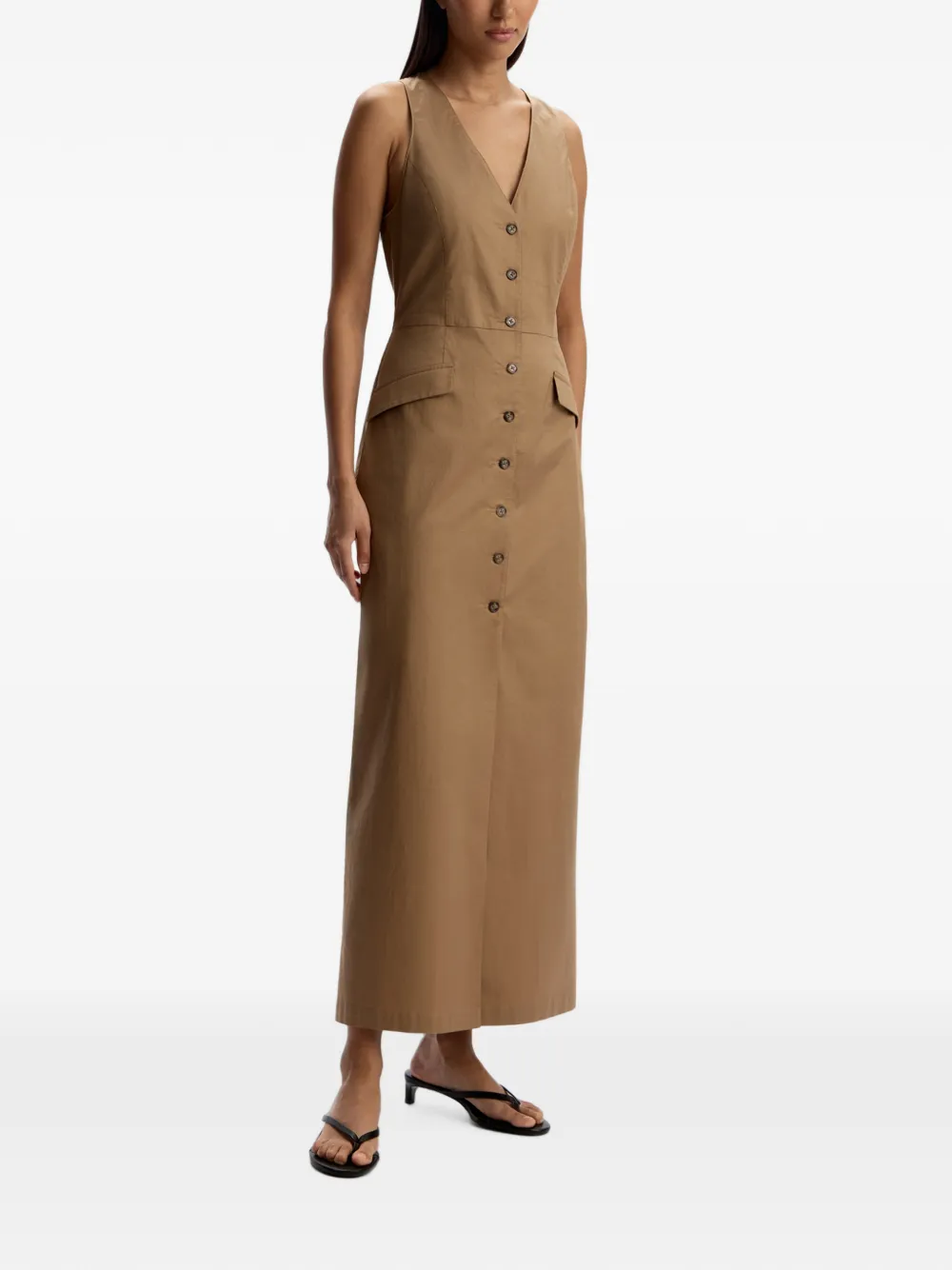 12 STOREEZ Mouwloze button-up maxi-jurk Beige