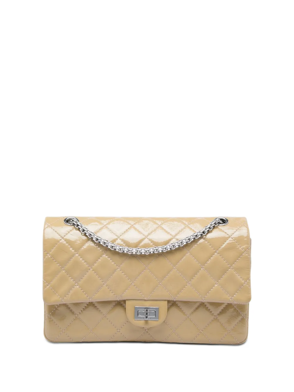 CHANEL Pre-Owned Borsa a spalla 2.55 verniciata e trapuntata 226 con effetto stropicciato e doppio battente 2014 - Toni neutri