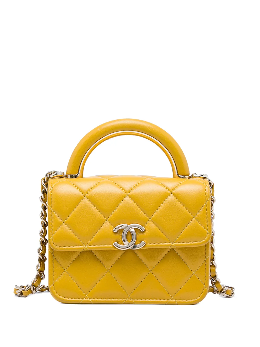 CHANEL Pre-Owned 2021-2026 Mini Lambskin Paris Le19M Charming Top Handle Flap satchel - Yellow