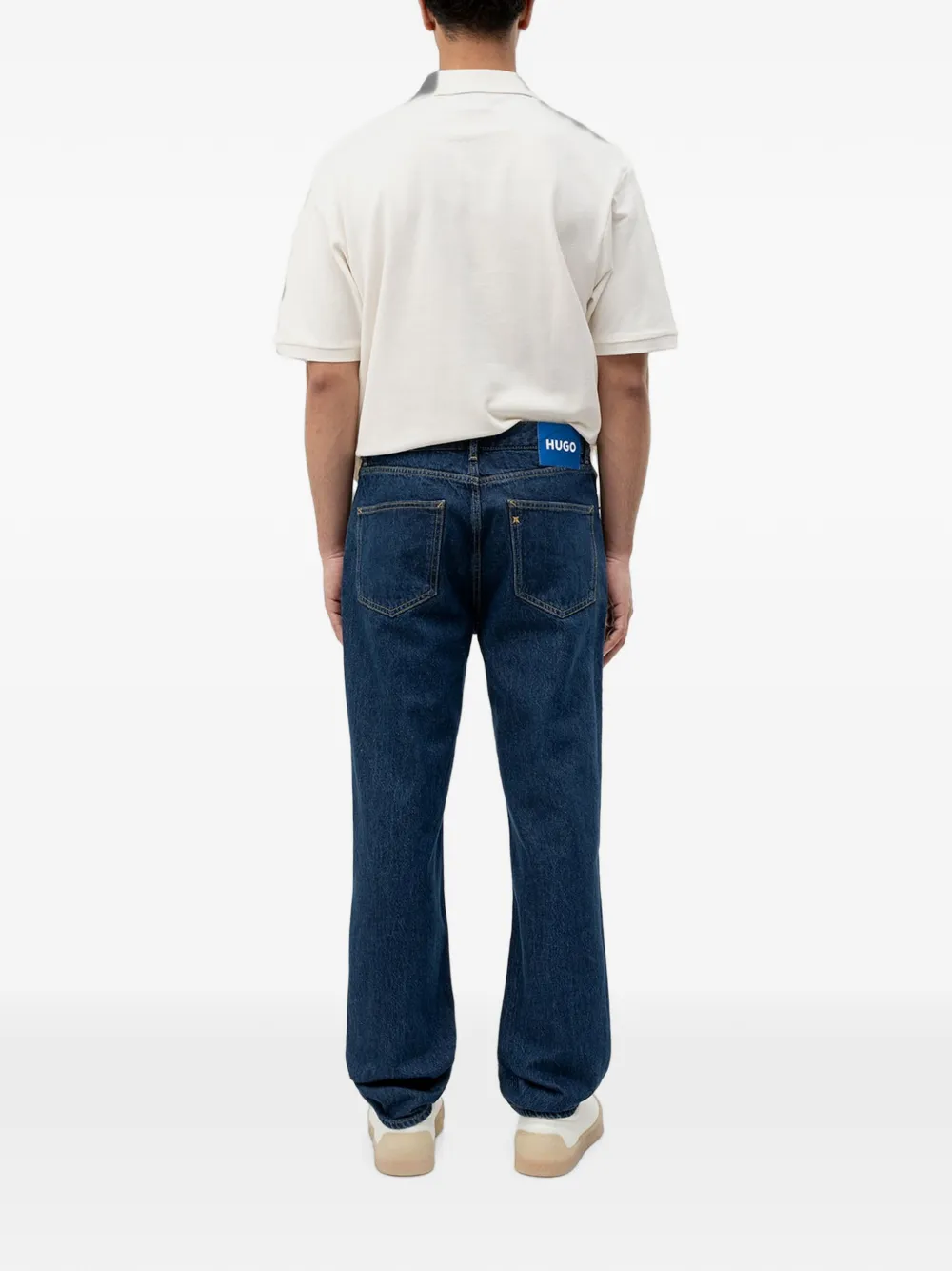 HUGO Jonah straight jeans met logo-patch Blauw