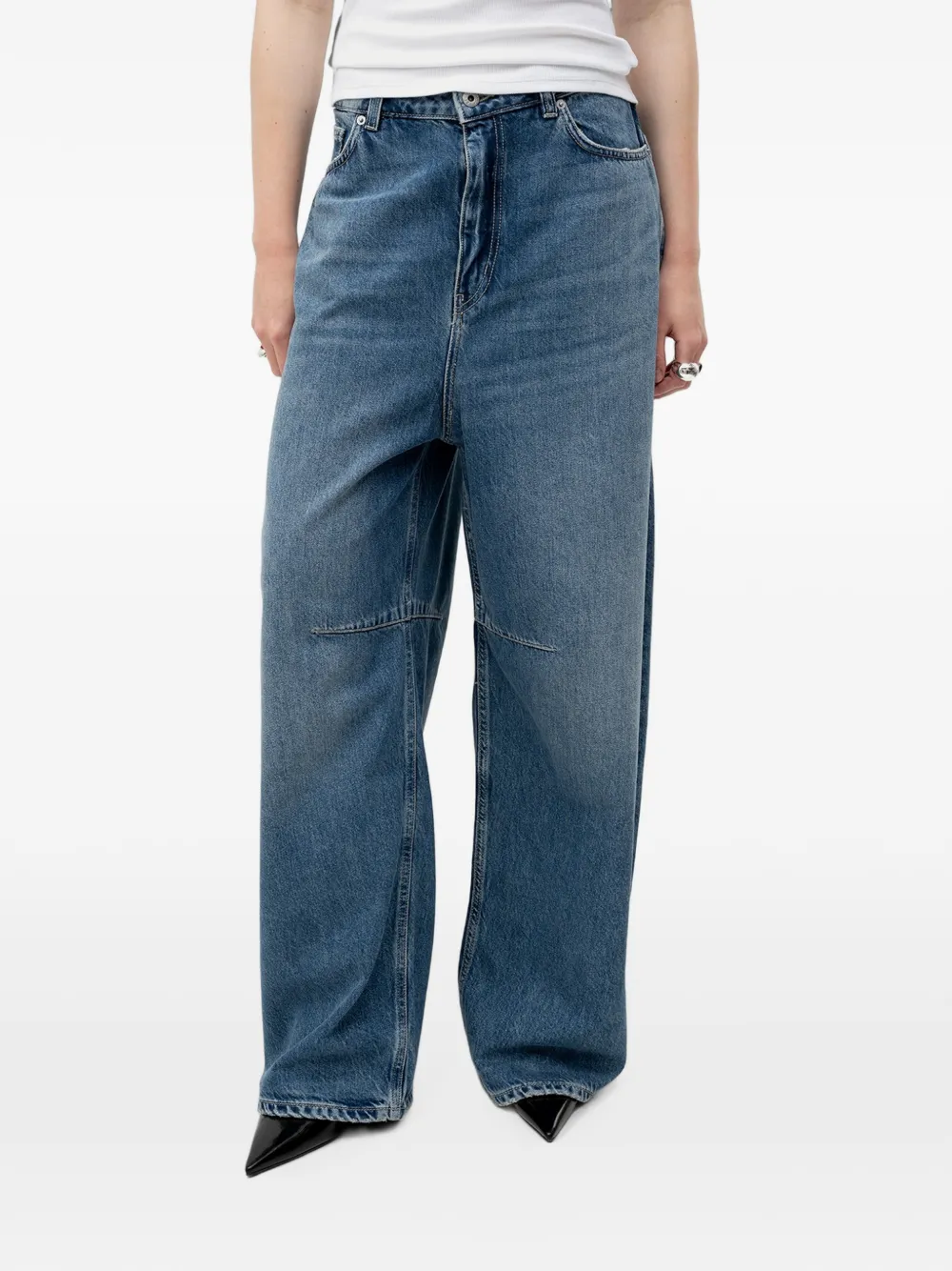 HUGO logo-patch wide-leg jeans Blauw