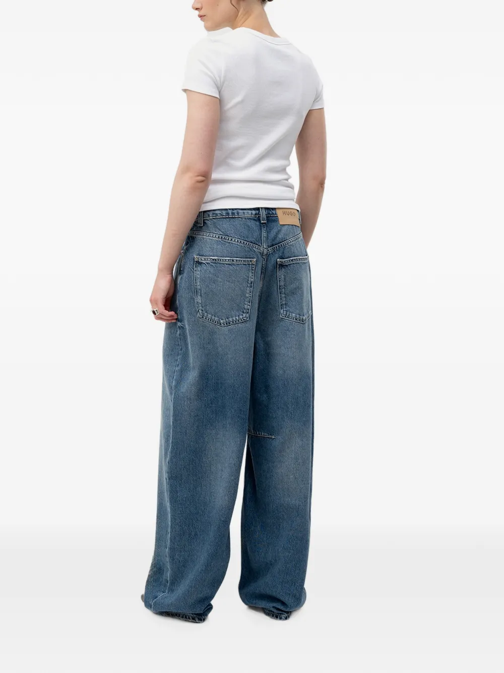 HUGO logo-patch wide-leg jeans Blauw